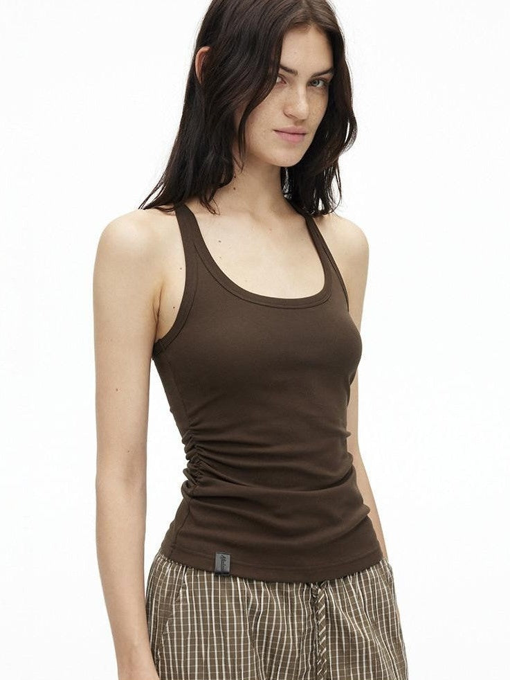AFTADAWN Cropped Backless Beaded Ruched U Neck Slim Women&