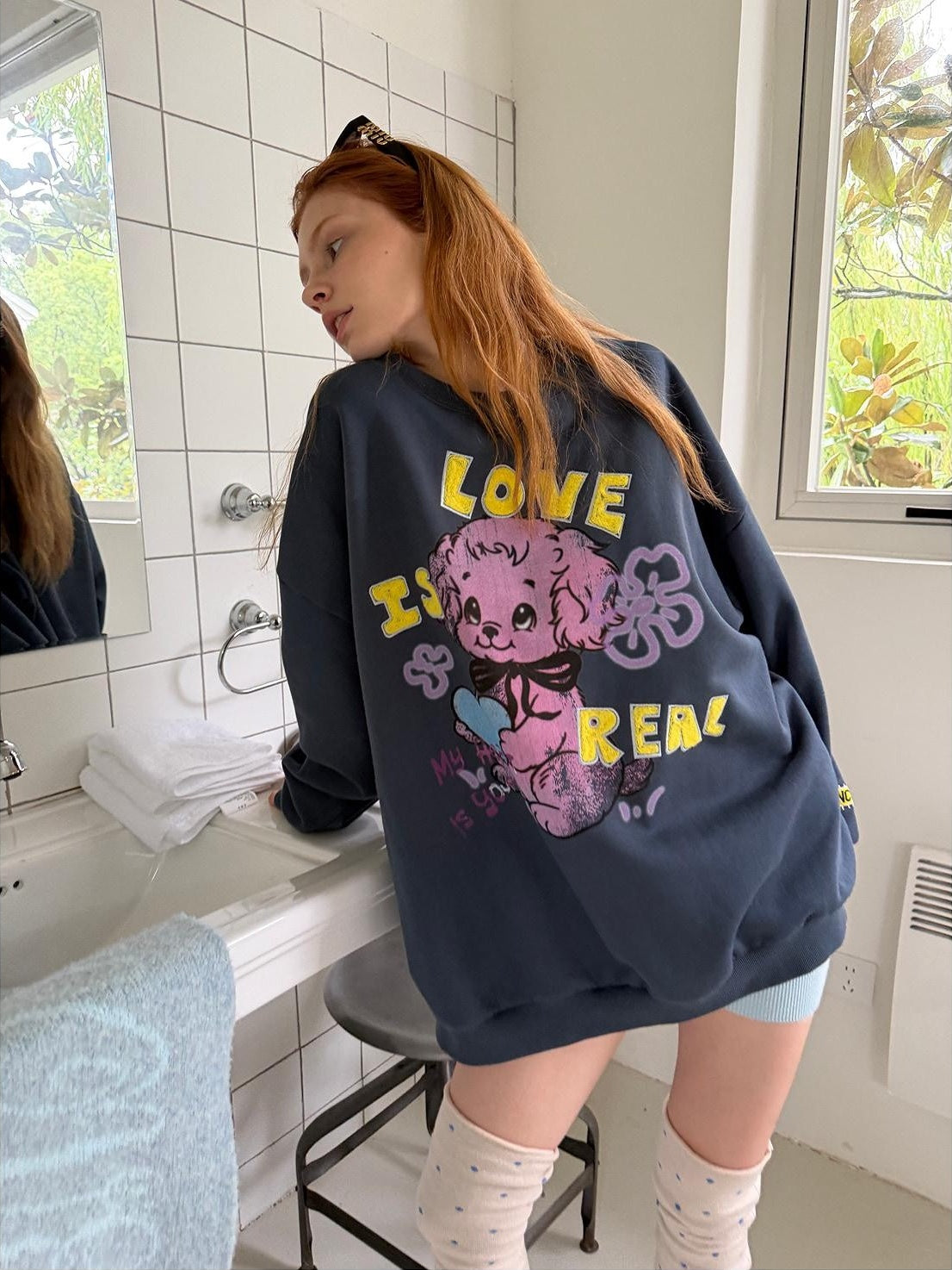 sancco house Love Is Real Sweetheart Puppy Print Embroidered Women&