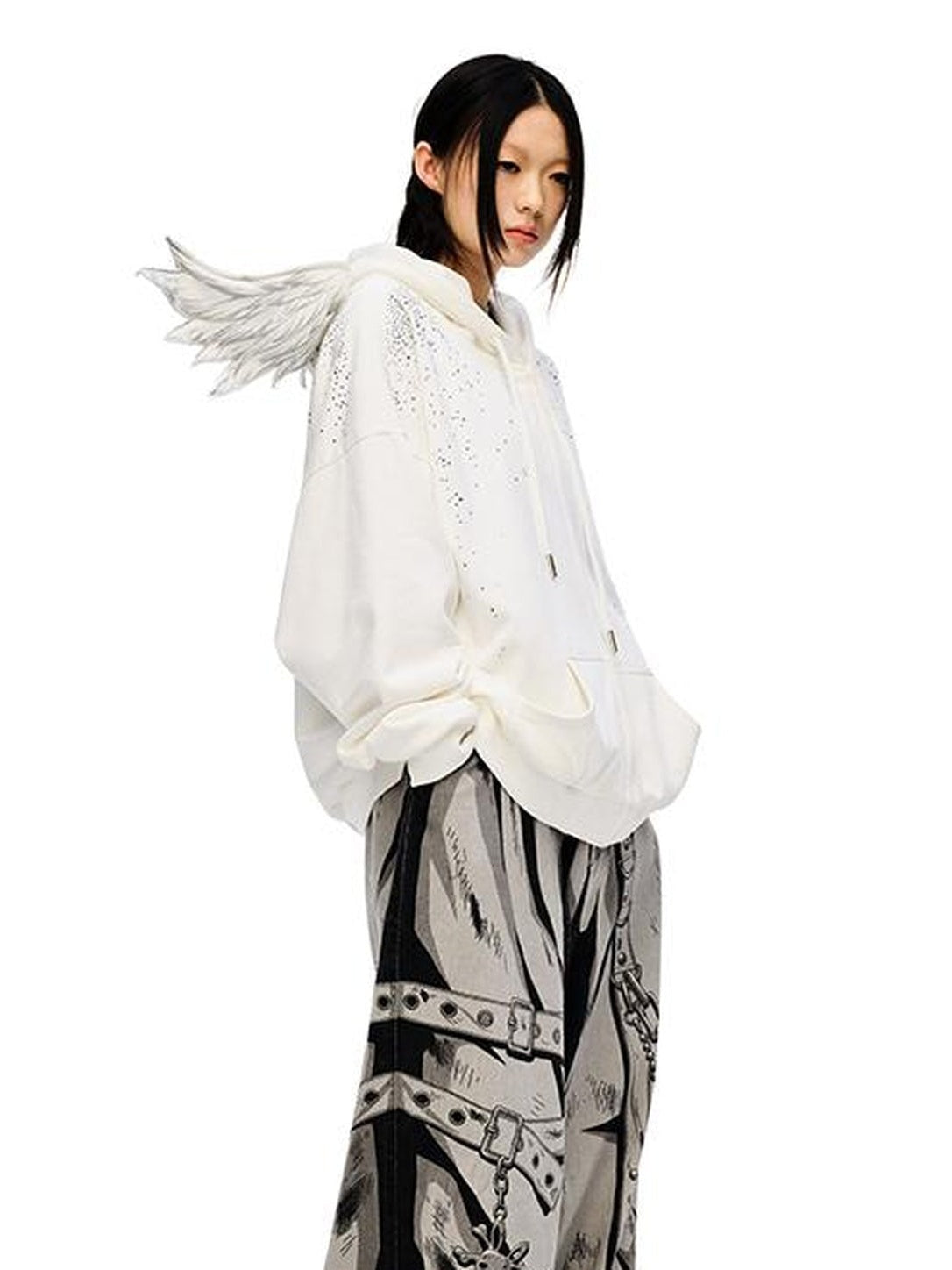 CFIERCE Sparkle Star Angel Hoodie V-Neck T-Shirt Long-Sleeve