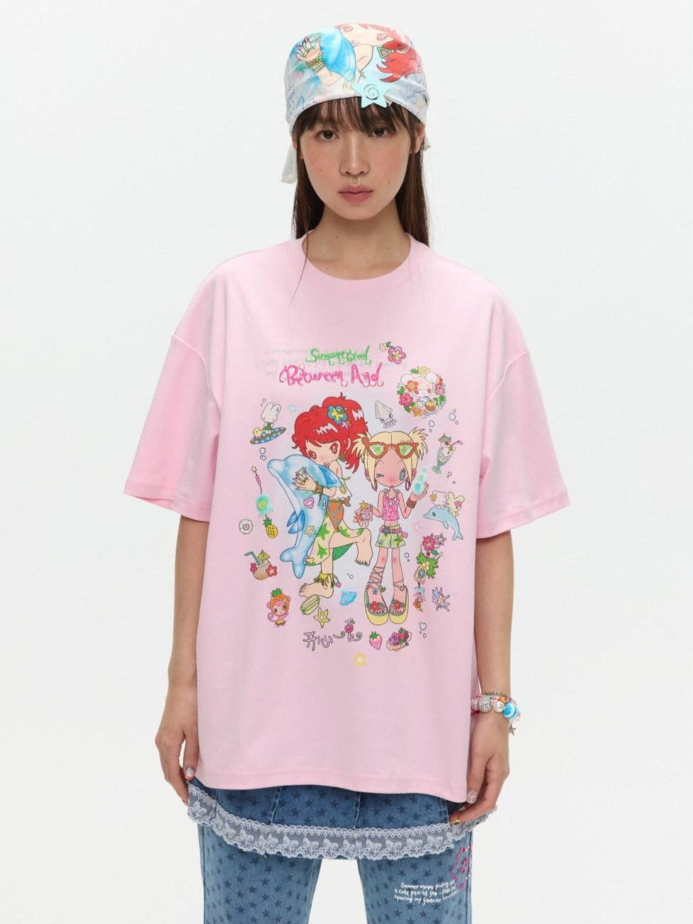 BETWEENAND Two Tone Creative Print Women&