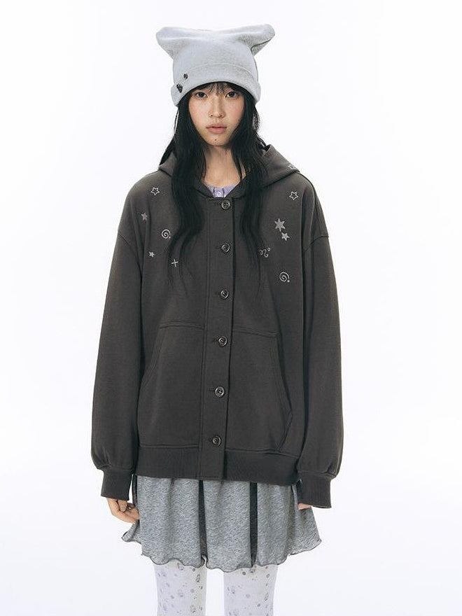 NAPSNAPS Crying Face Embroidered Vintage Button Placket Women&