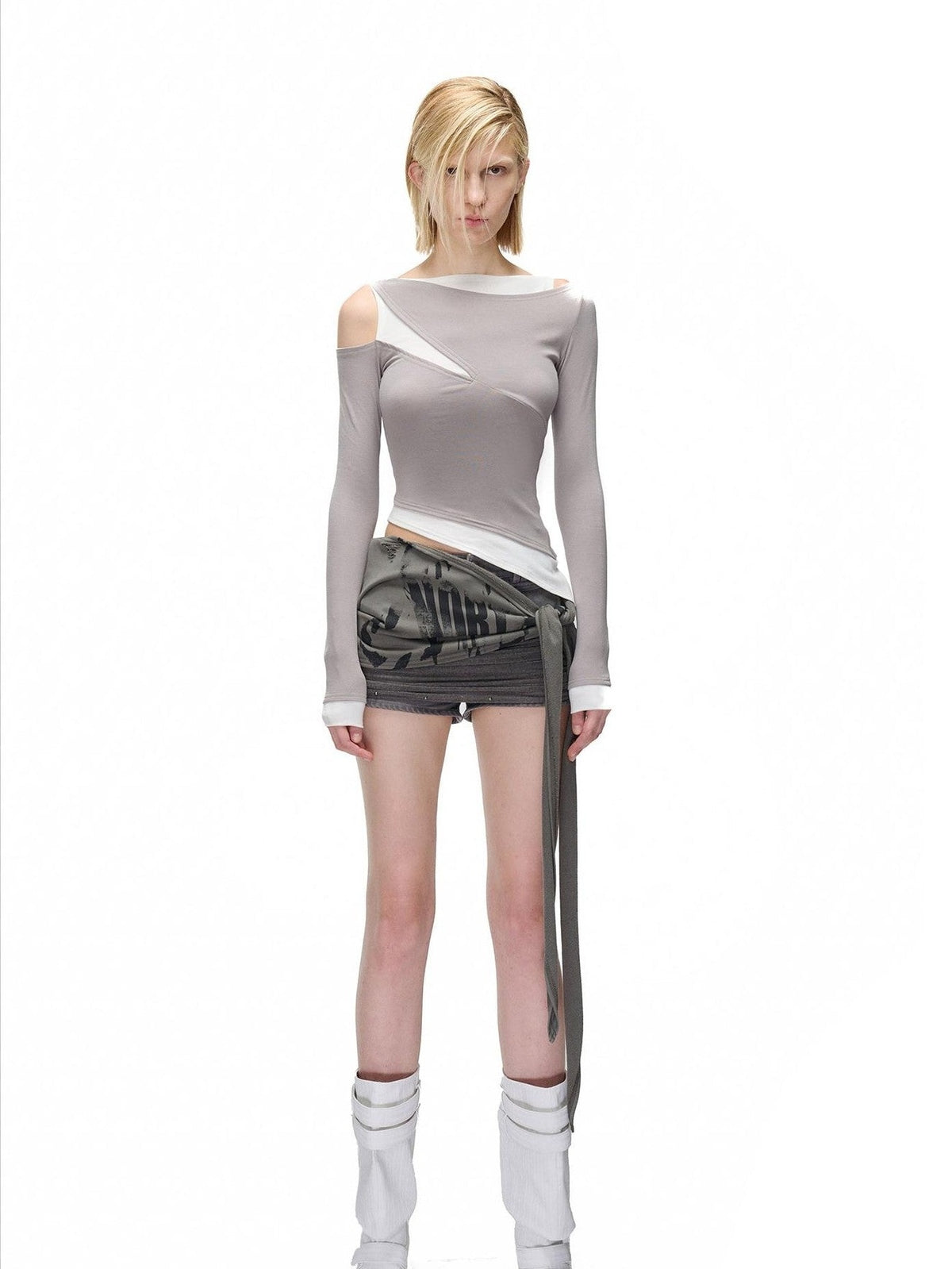 NORTH NODE Color Block Fake Two Piece Hollow Out Women&