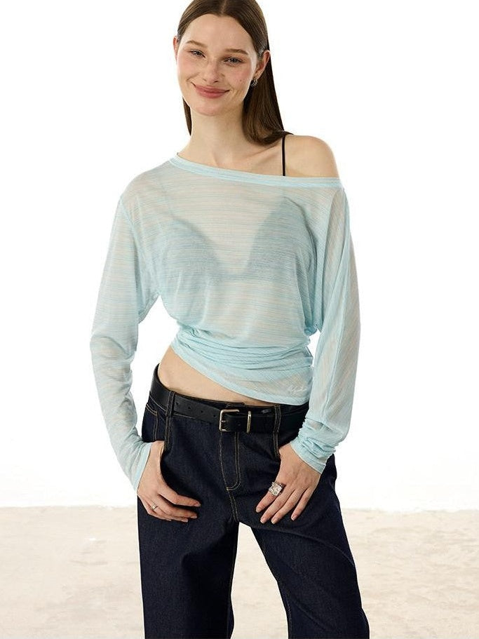 AFTADAWN Striped Asymmetrical One Shoulder Ruched Women&