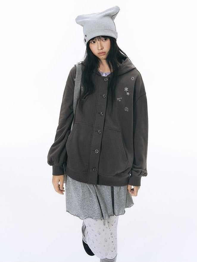 NAPSNAPS Crying Face Embroidered Vintage Button Placket Women&