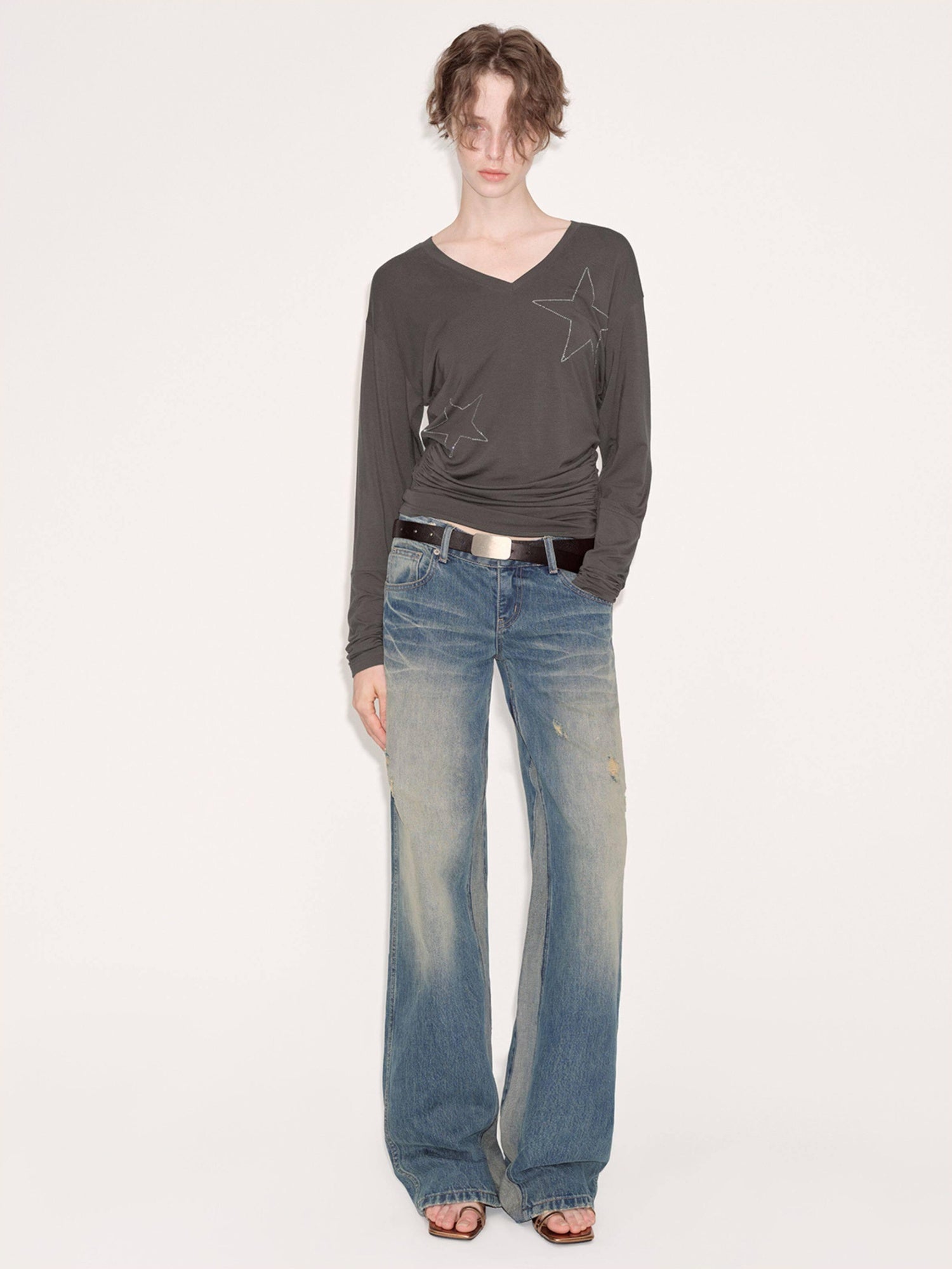 RUN TO THE FUTURE Durable Rigid Vintage Low Rise Women Zip Fly Classic Denim Blue Straight Jeans