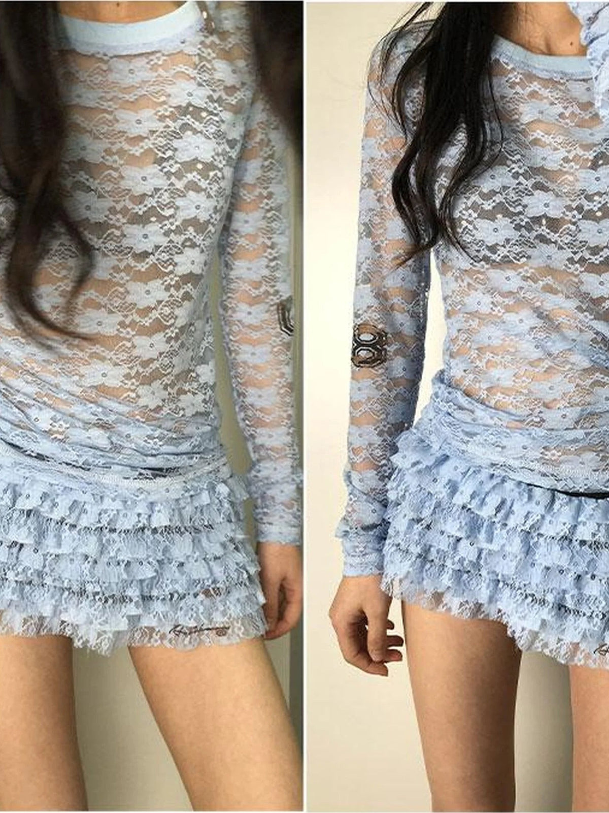 Achihara Layered Lace A-Line Mini Skirt