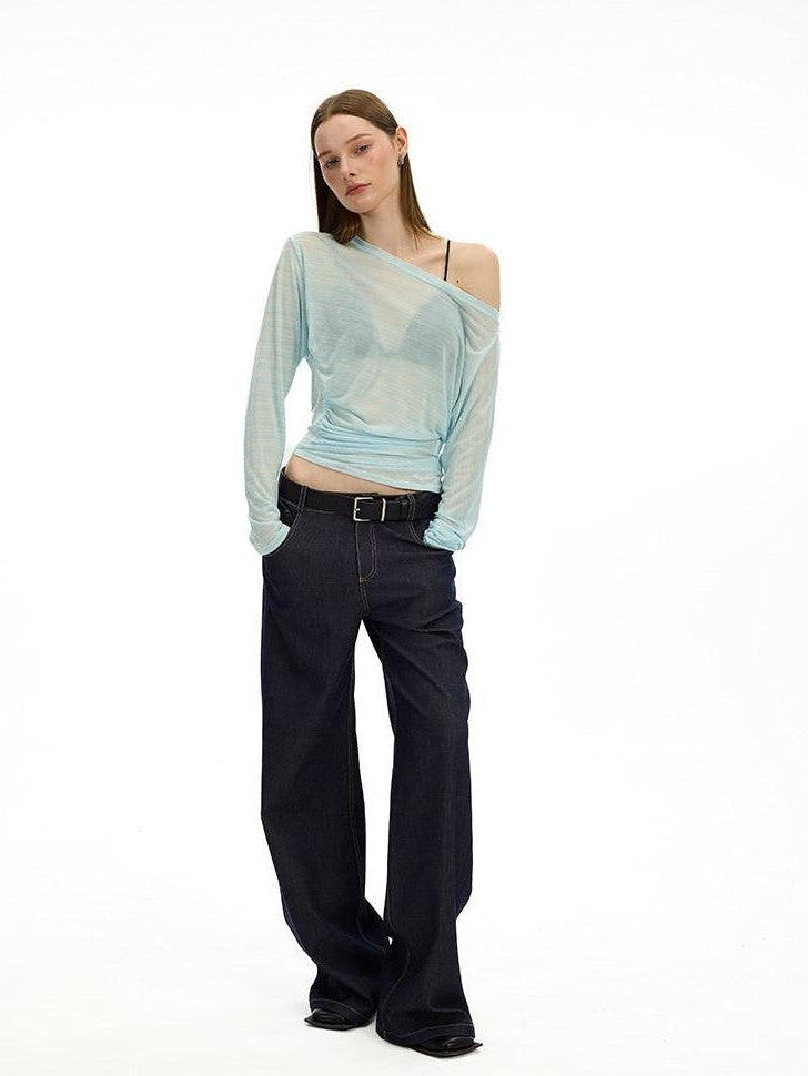 AFTADAWN Striped Asymmetrical One Shoulder Ruched Women&
