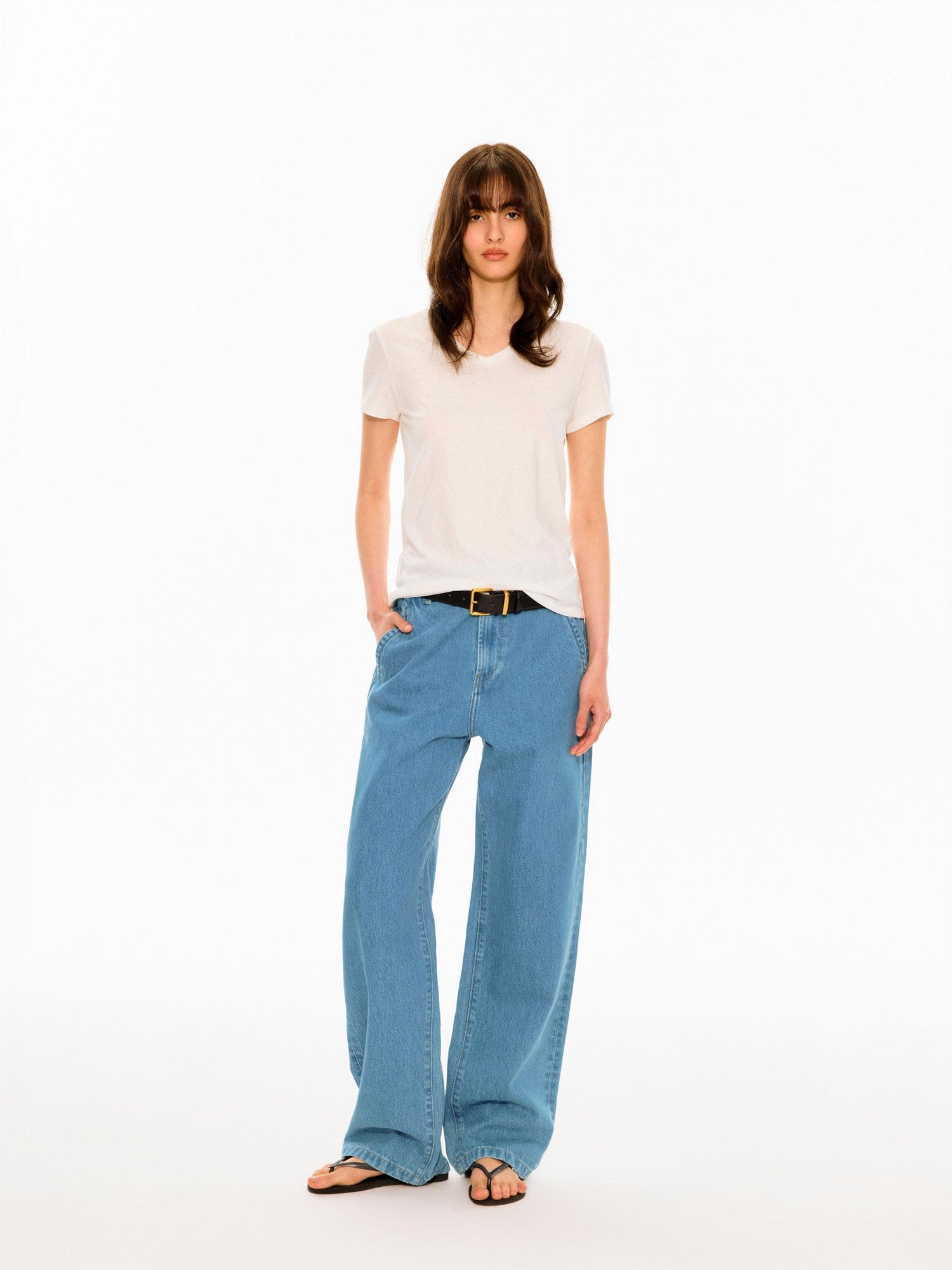 Northbutsouth Mid Blue Slant Pocket Adjustable Back Paris Button Women&