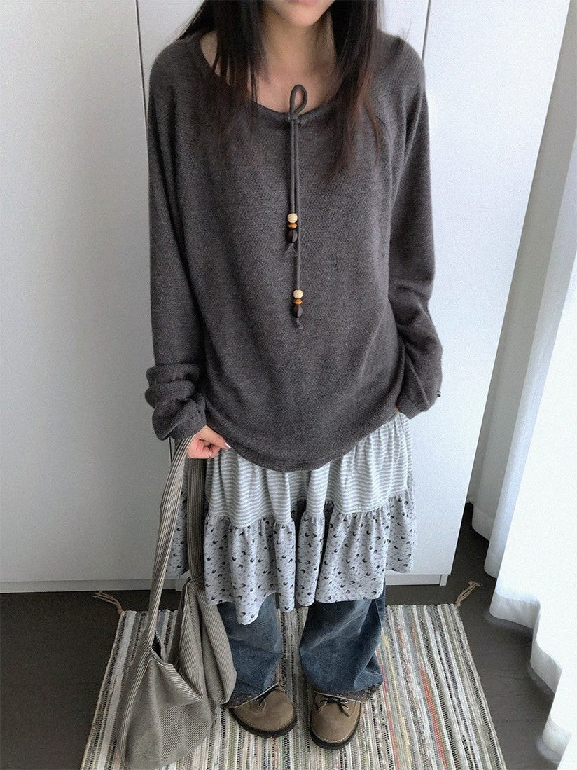 innomoood Dandelion Ruched Wide Neck Sheer Loose Fit Women&