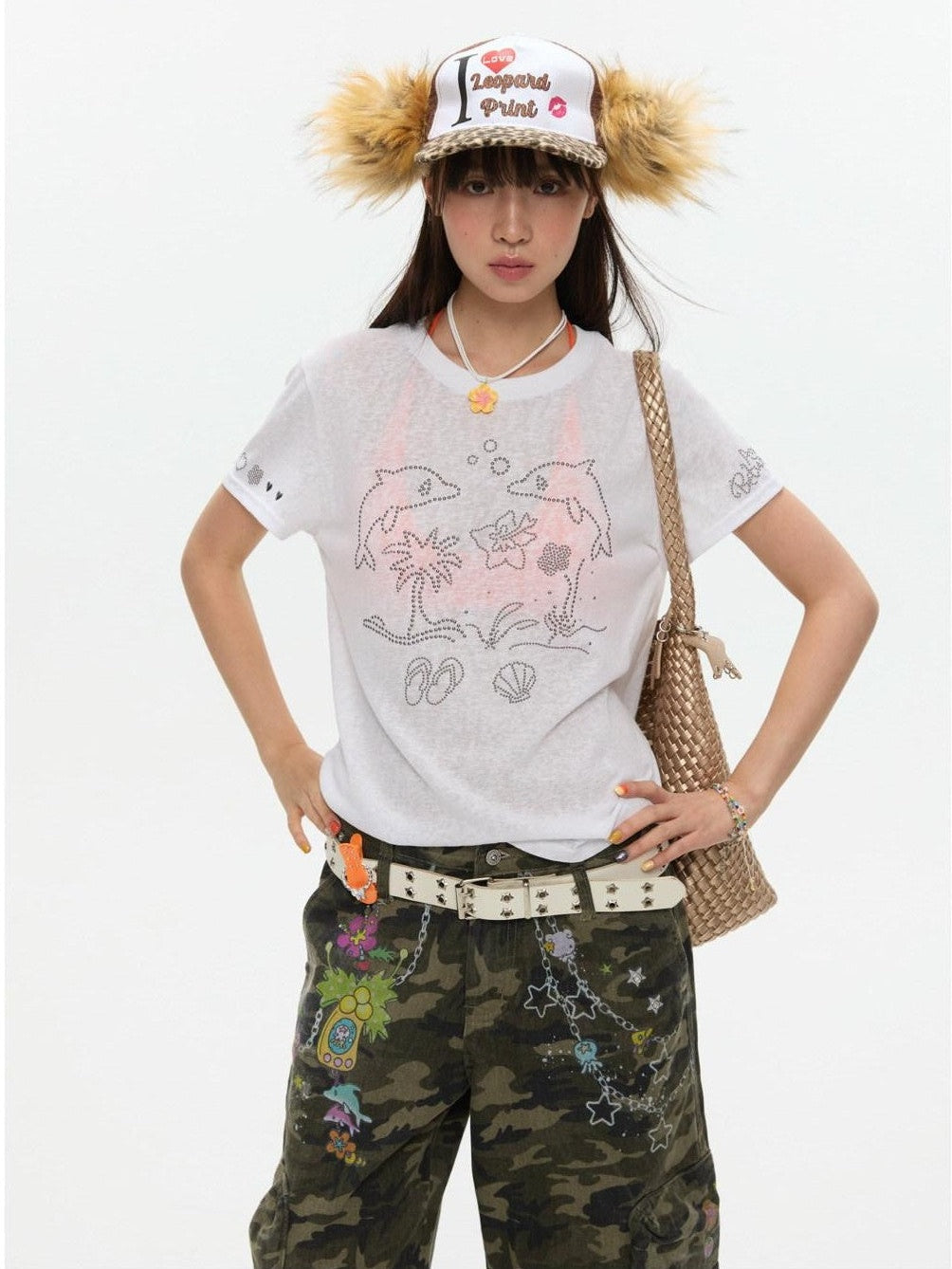 BETWEENAND Dolphin Beaded Illustration Print Women&