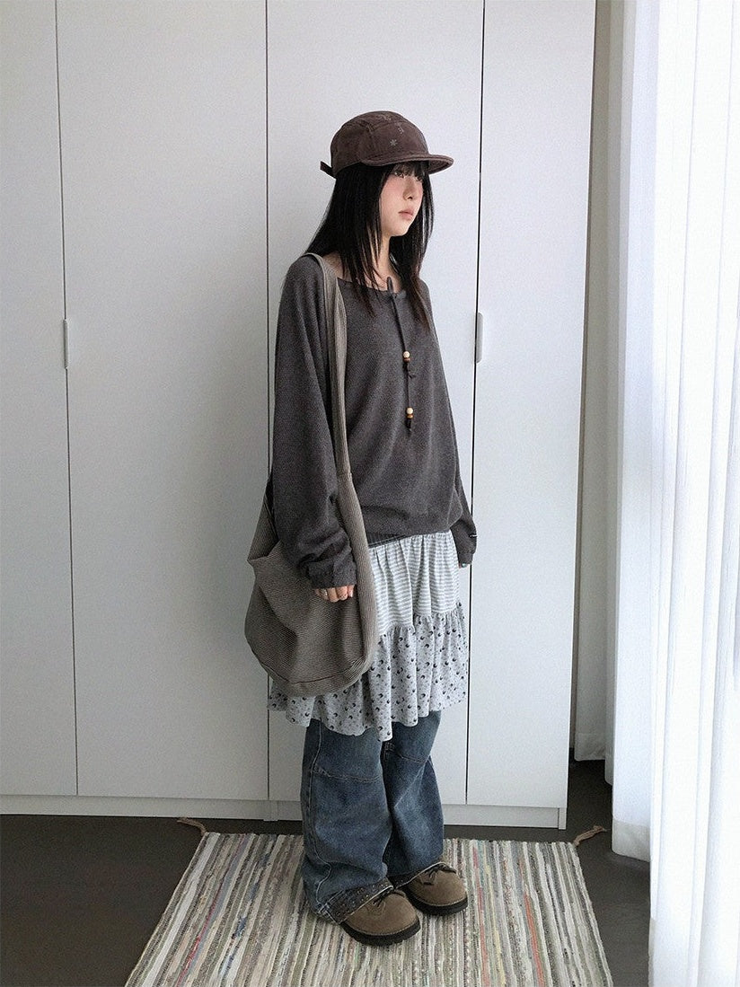 innomoood Dandelion Ruched Wide Neck Sheer Loose Fit Women&