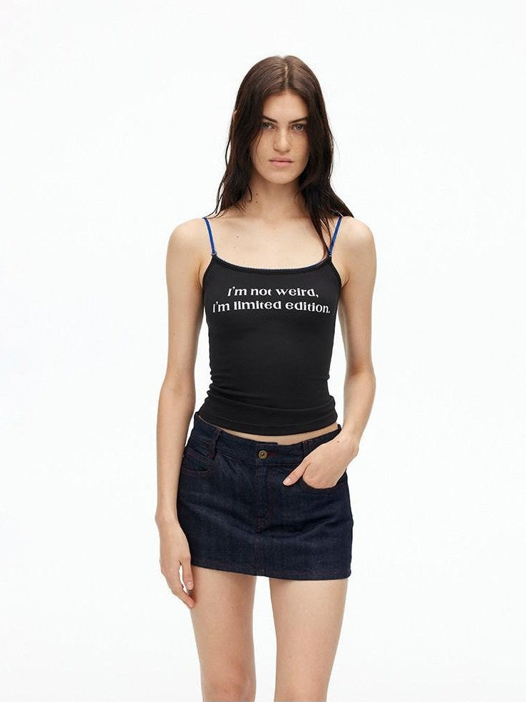 AFTADAWN Contrast Lace Letter Print Halter Slim Elastic Women&