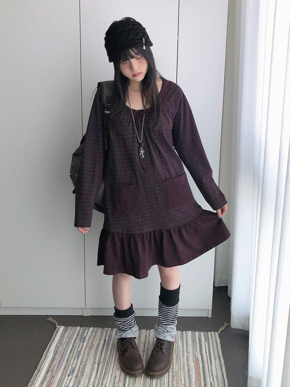 innomoood Print Ruched Long Sleeve Raglan A Line Women&