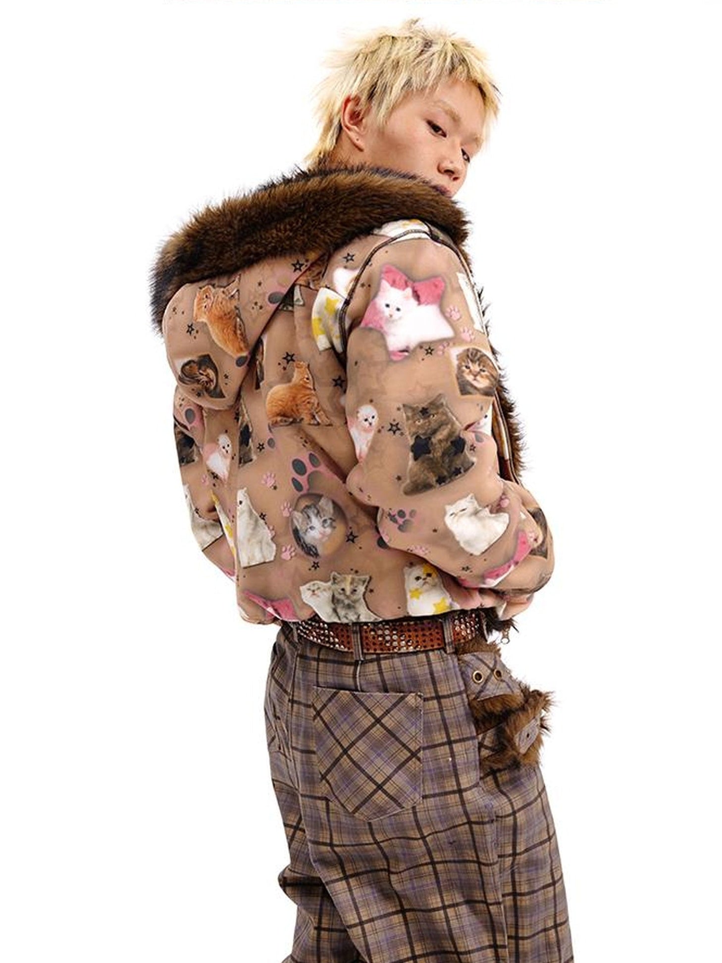 CFIERCE Reversible Cat Print Wool Coat