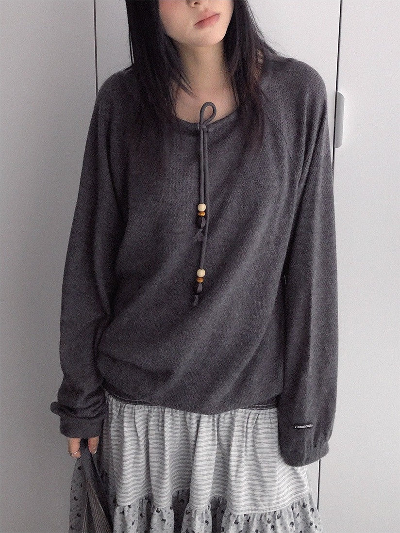 innomoood Dandelion Ruched Wide Neck Sheer Loose Fit Women&