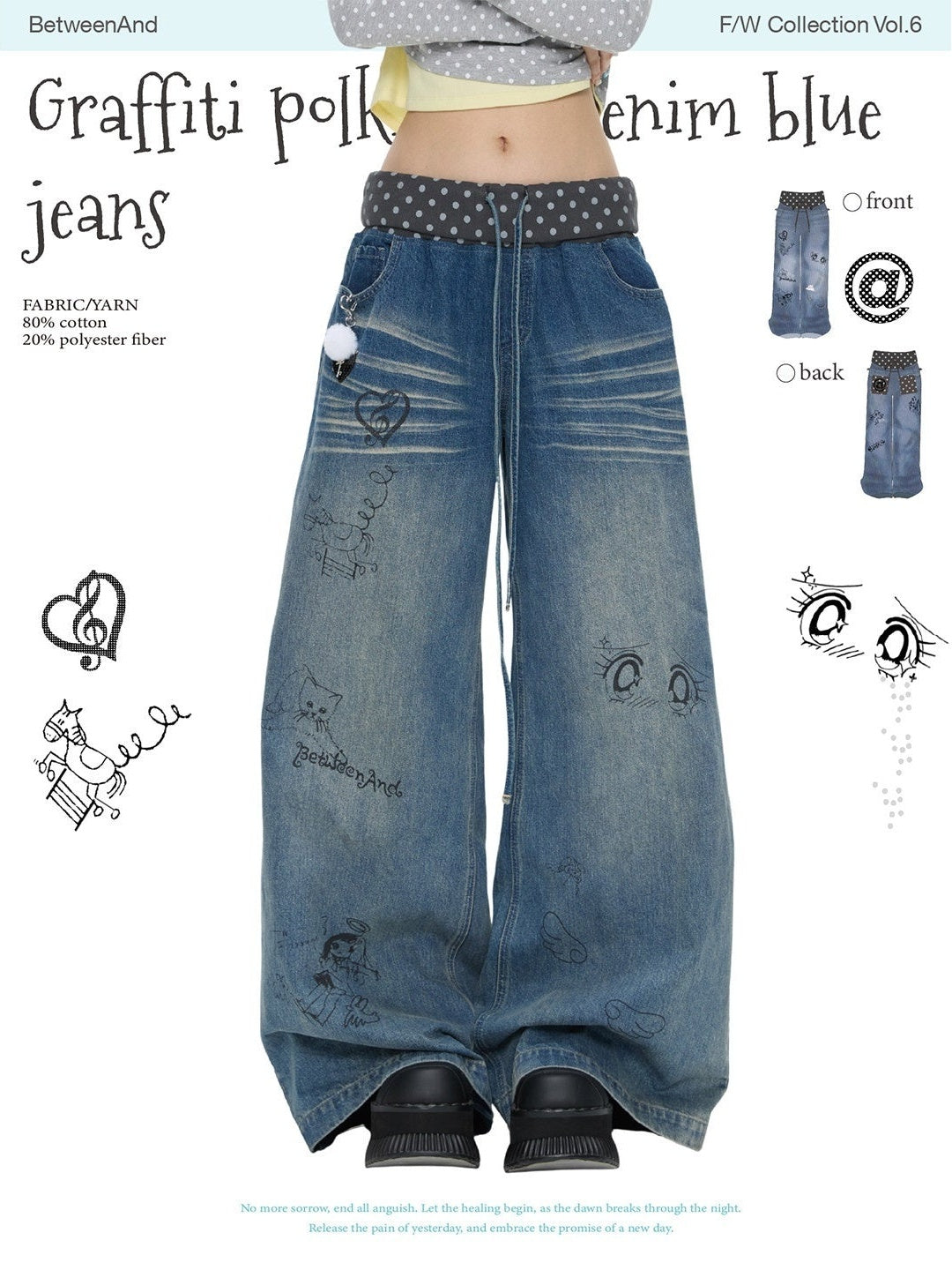 BETWEENAND_Graffiti_Polka_Dot_Patch_Washed_Pleated_Women&