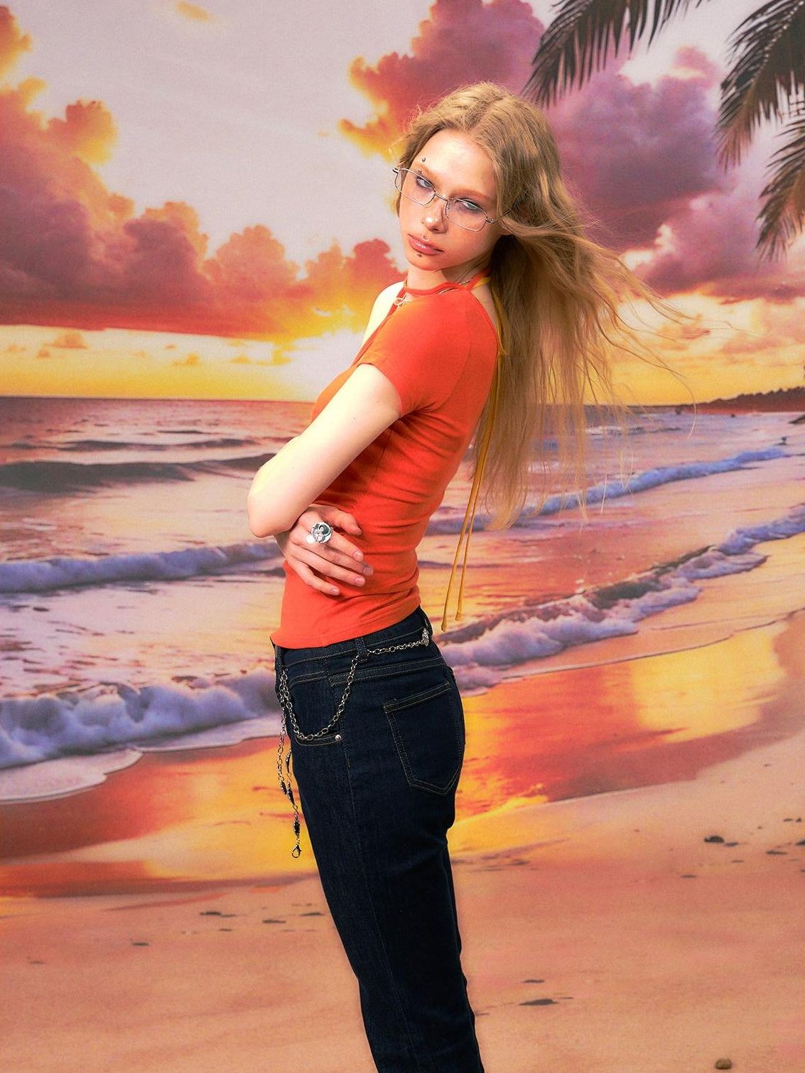 The NeverMore Wool Blend Floral Print Slim Fit Casual Women Crop Top Basic Crop Tops