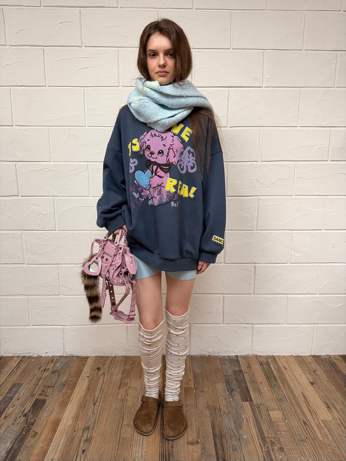 sancco house Love Is Real Sweetheart Puppy Print Embroidered Women&