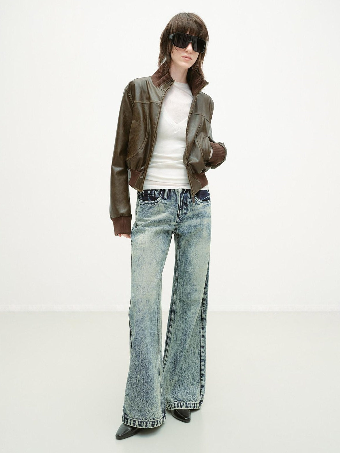 RUN TO THE FUTURE Vintage Washed Distressed Low Rise Durable Snow Blue Denim Women Straight Jeans