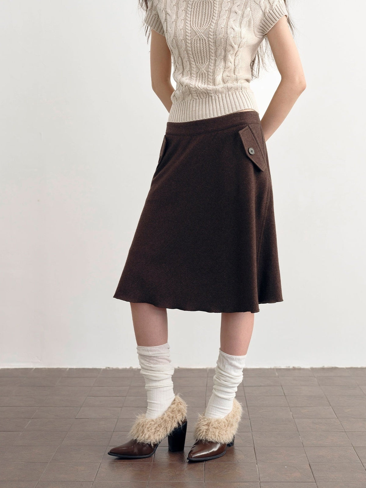 DKZ_OFFICIAL_Brown_Wool_Blend_A_Line_Ruffle_Pocket_Women&