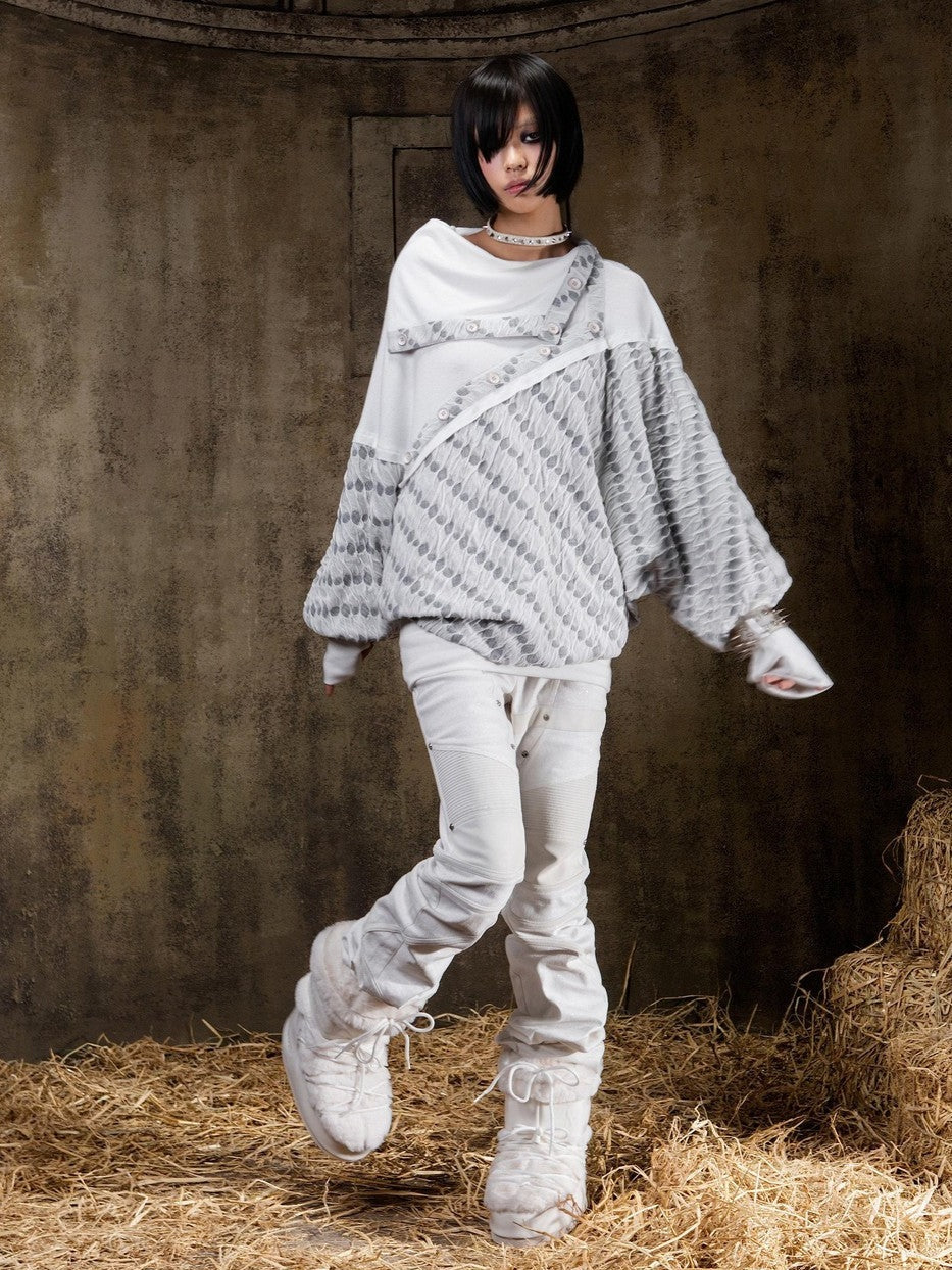ARIADNAw Polka Dot Knitted Batwing Stacked Neck Patchwork Women&