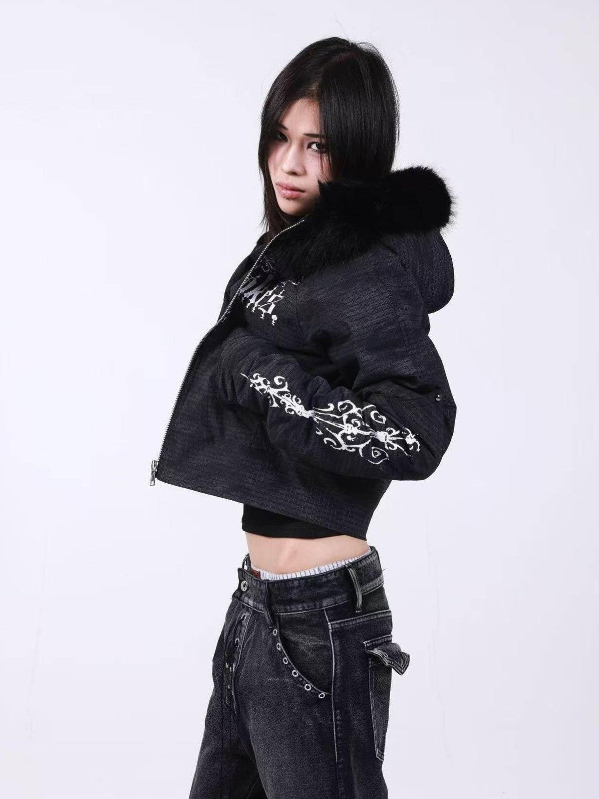 DETW onLine Washed Distressed Fur Trim Knight Eagle Women&