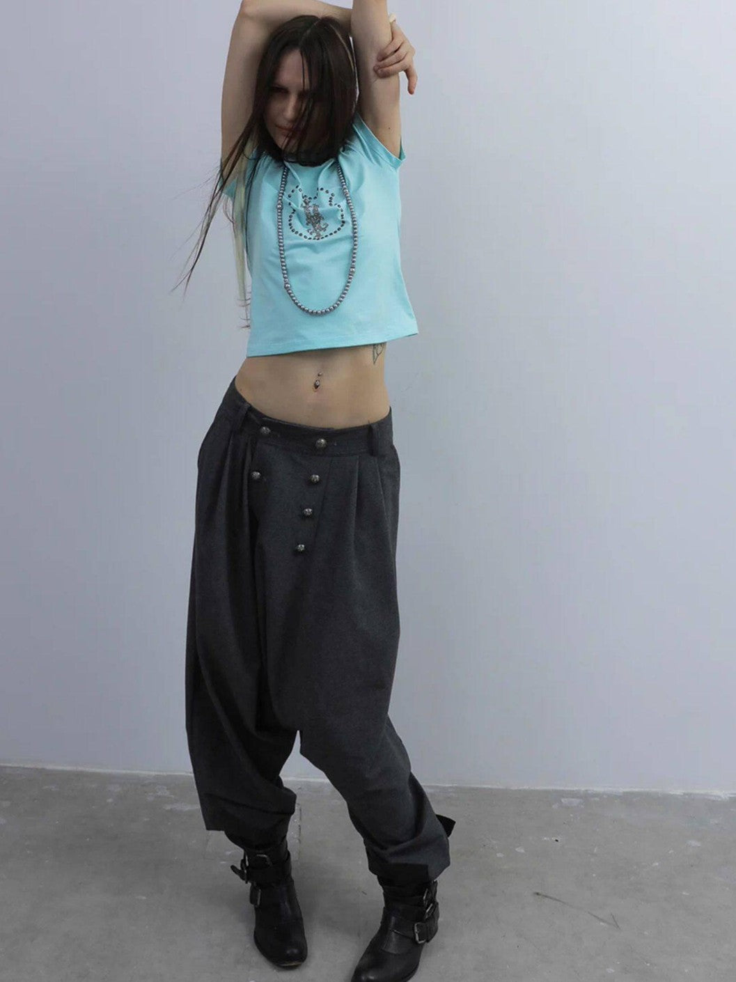 DoublePunch Cropped Hotfix Rhinestone Slim Fit Vintage Women&