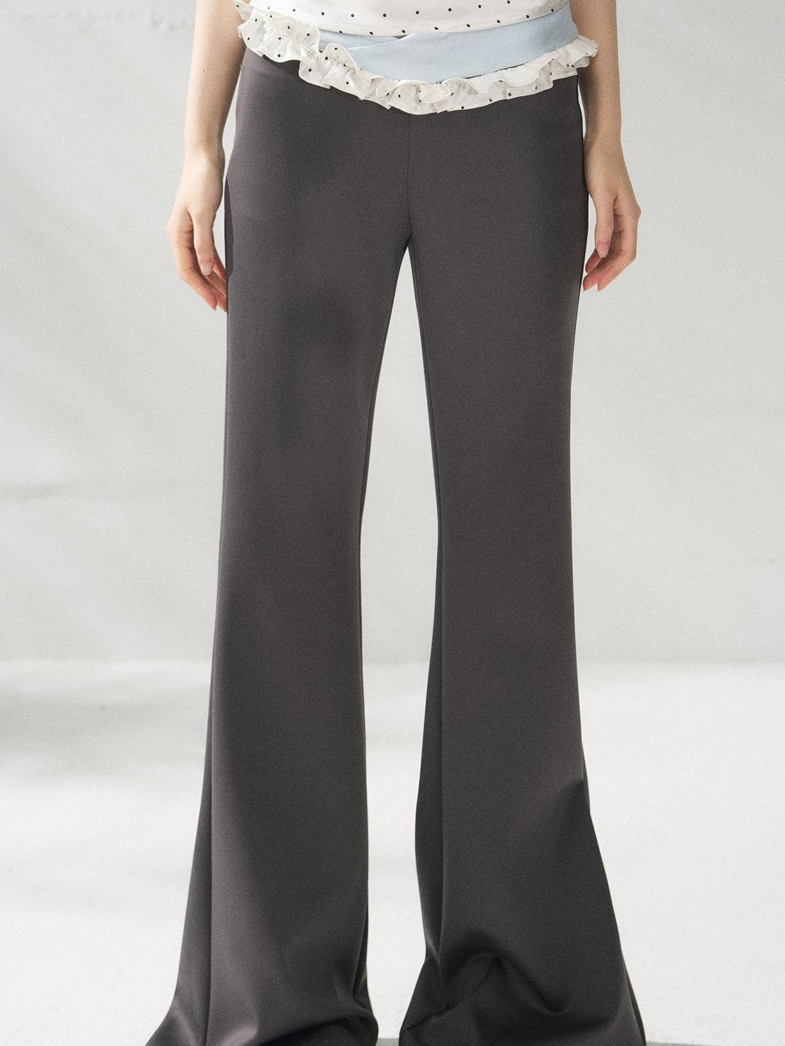 7Shiftin High Waist Minimal Commuter Micro Flare Women Office Dark Gray Flared Pants