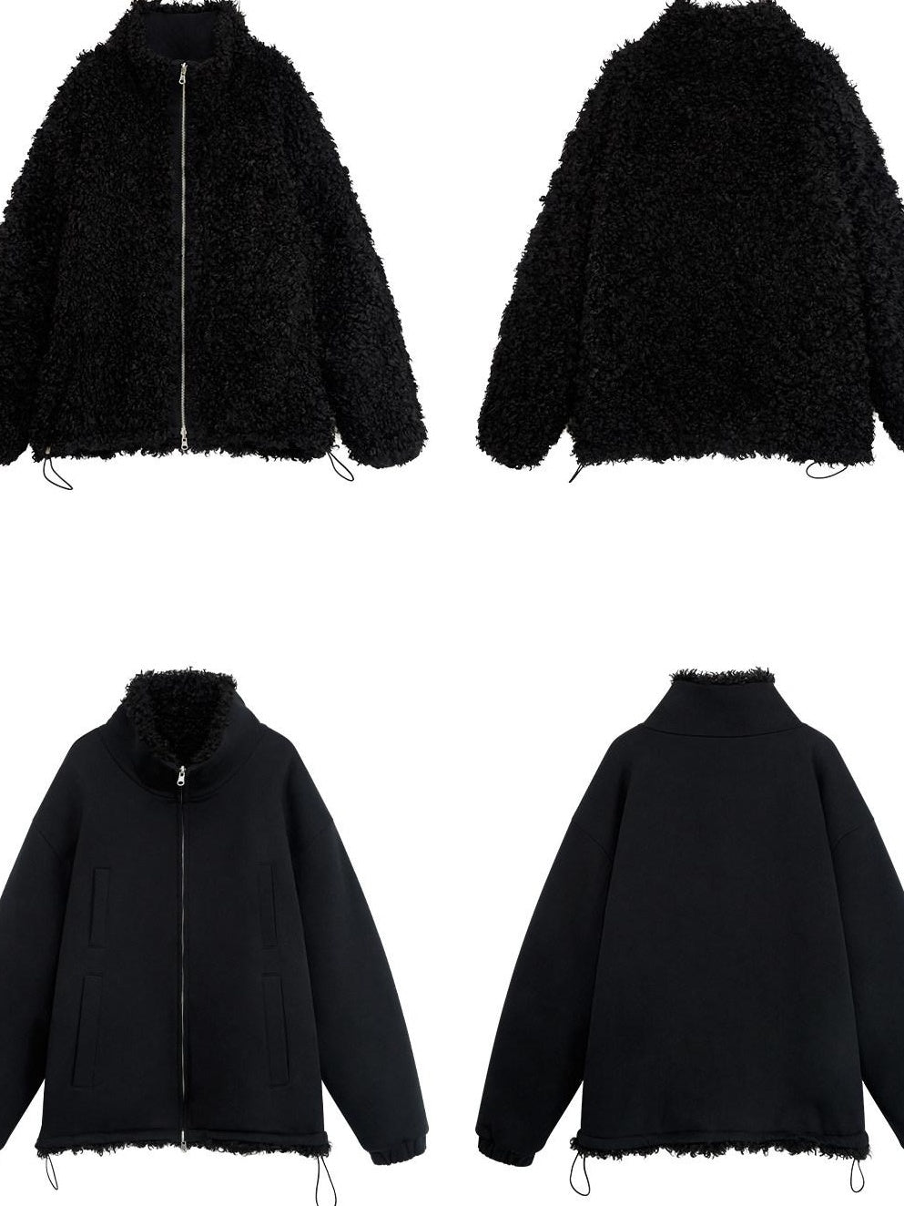 RUN TO THE FUTURE Reversible Fleece Lined Loose Fit Long Vintage Black Womens Puffer Jackets