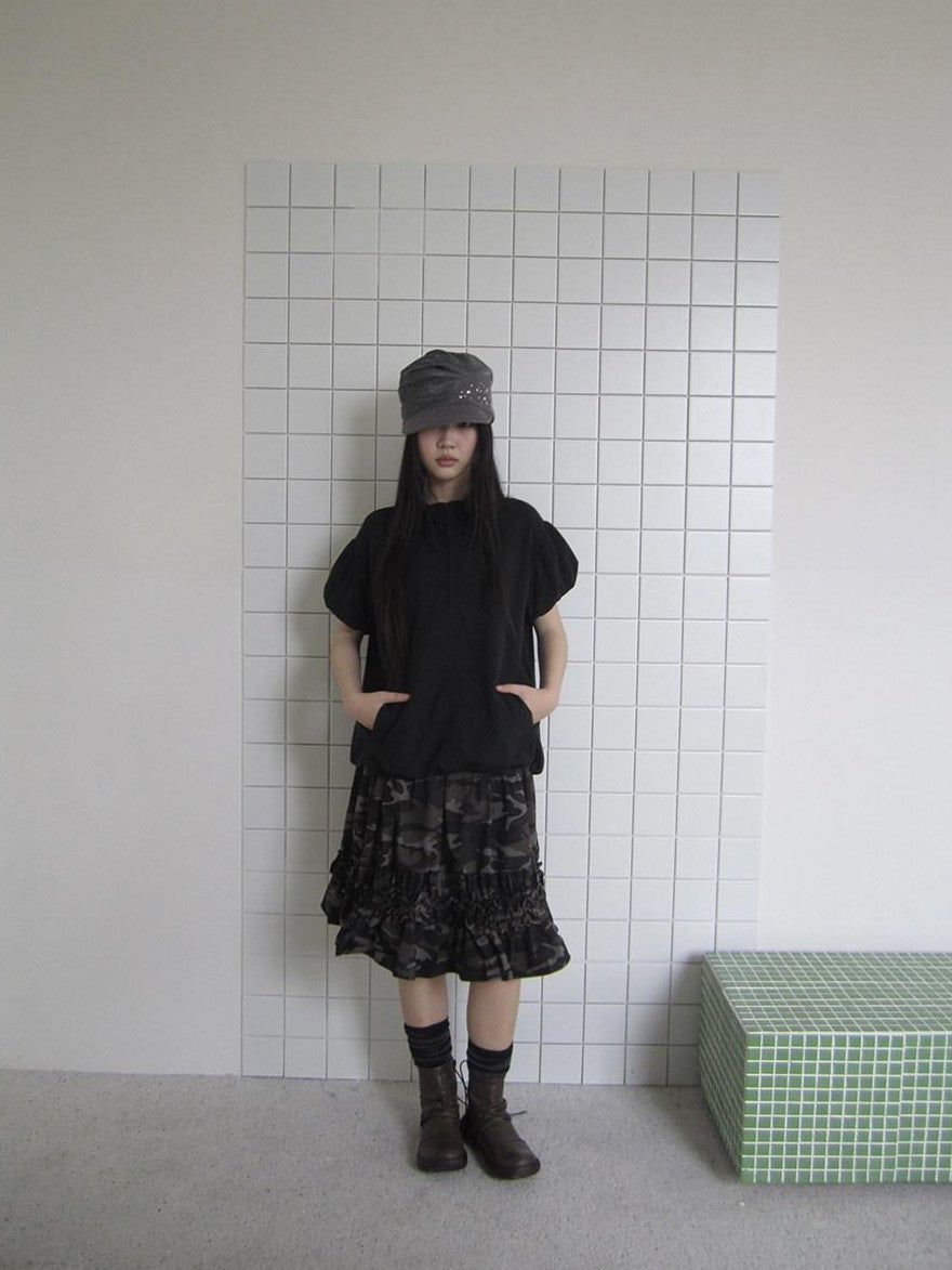 ang project Camouflage Ruffle Edge Patchwork Elastic Waist Women&