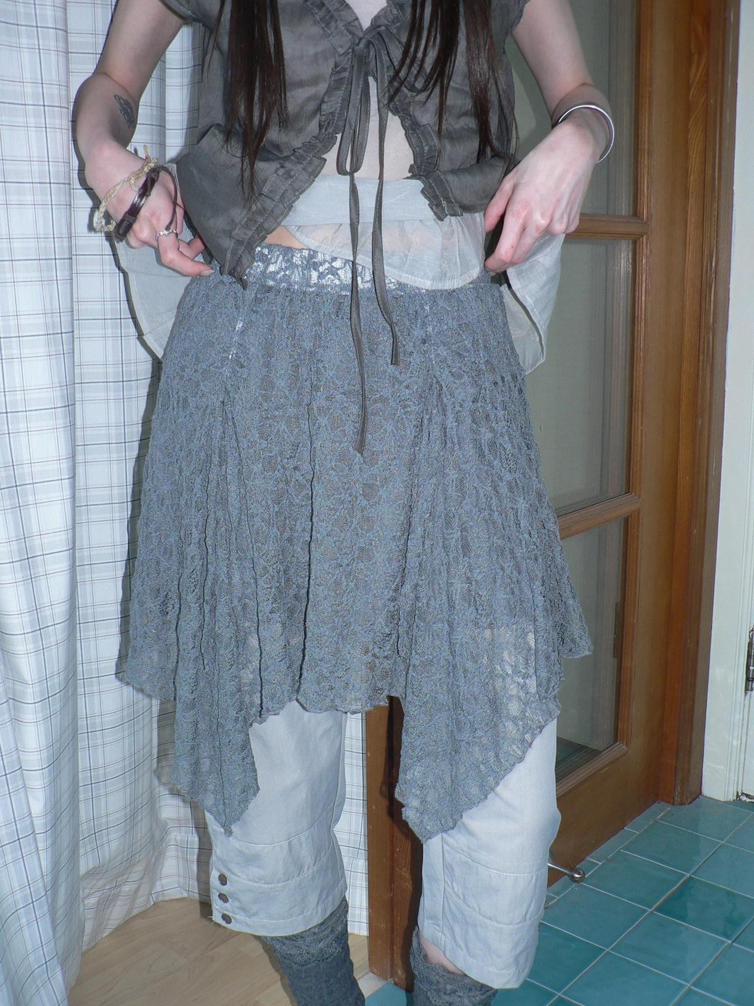 ang project Gray Patchwork Gathered Irregular Layered A Line Women&