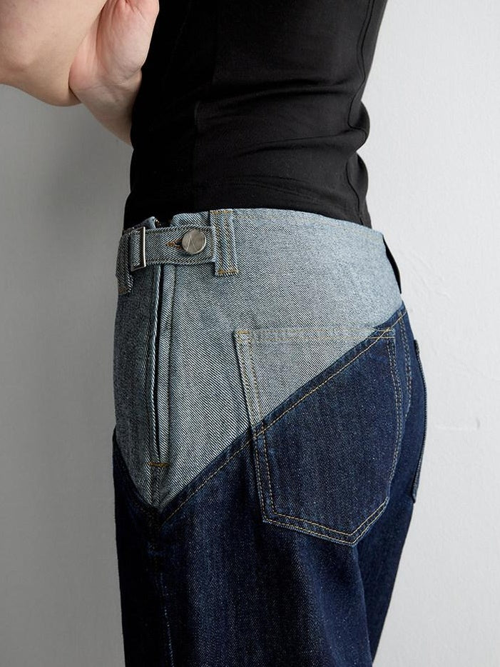 RUN TO THE FUTURE Durable Washed Denim Low Rise Loose Fit Casual Zip Fly Wide-Leg Jeans