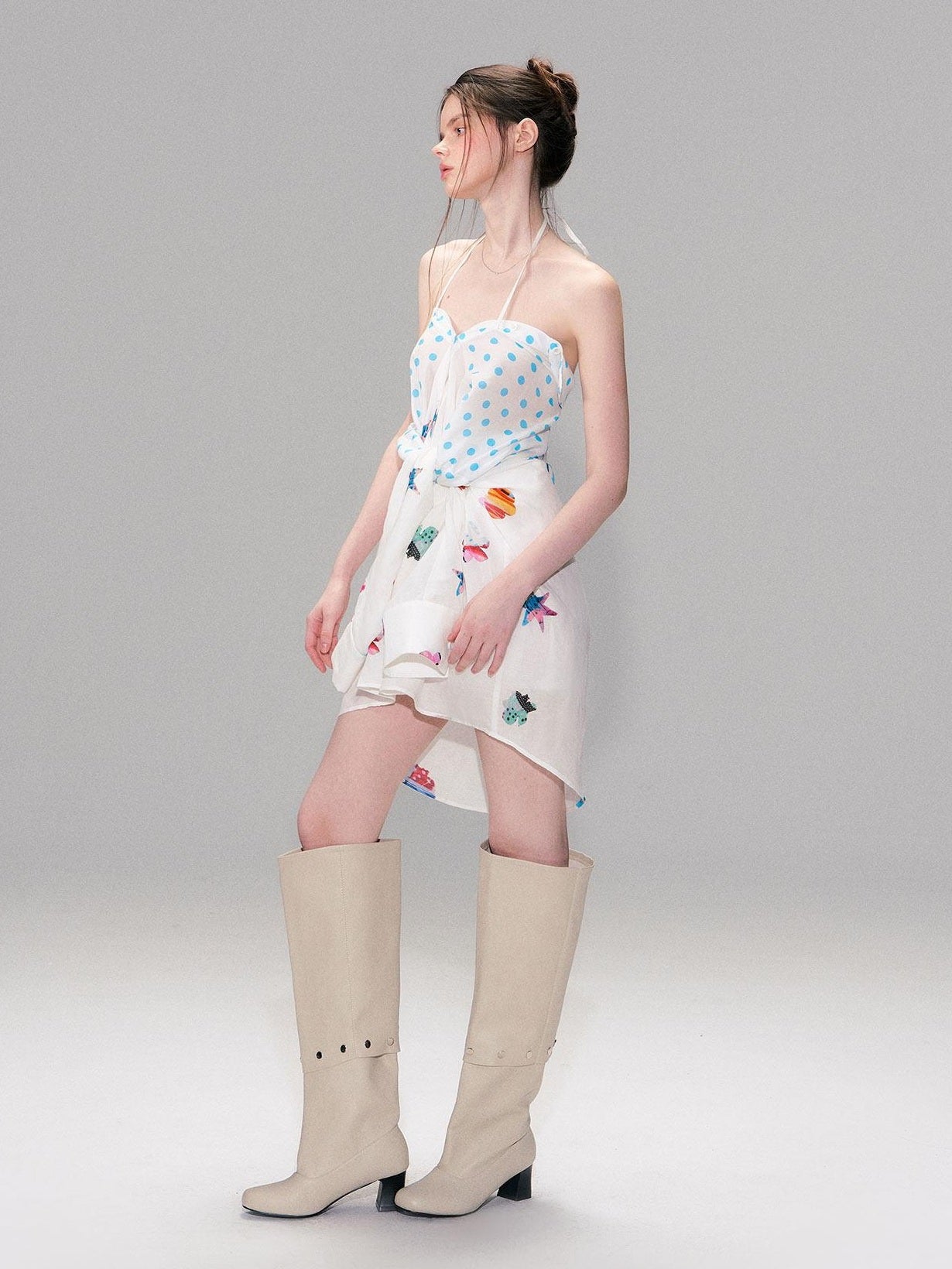 The NeverMore Soft Breathable Linen Blend Relaxed Drop Shoulder Polka Dot Long Sleeve Shirts