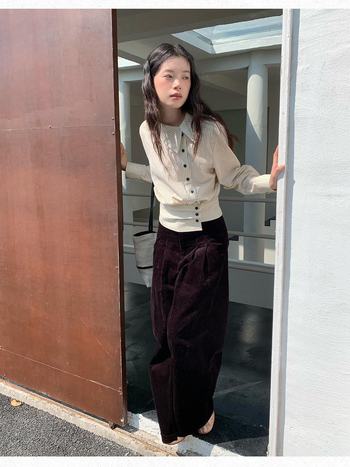 Dorydory Striped Asymmetric Cropped Slim Waist Women&