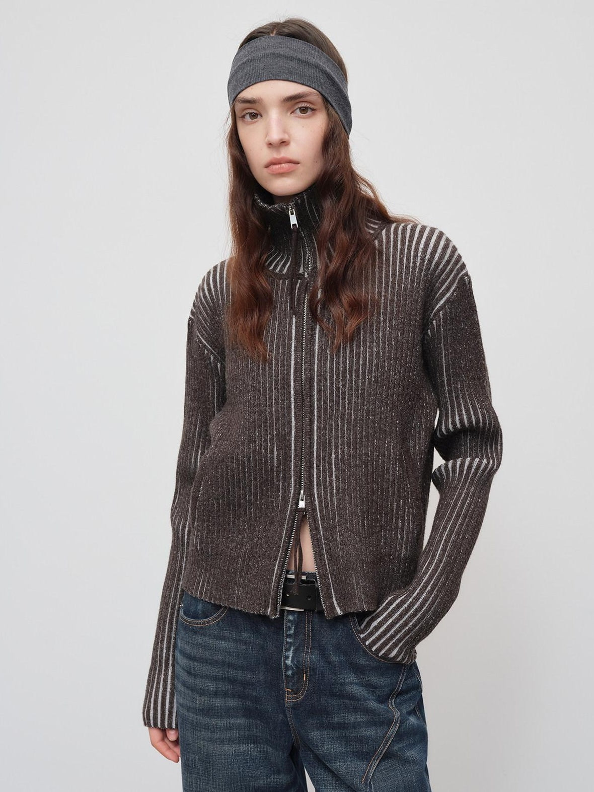 RUN TO THE FUTURE Soft Knit Zip Front Loose Fit Long Sleeve Everyday Black Cardigans