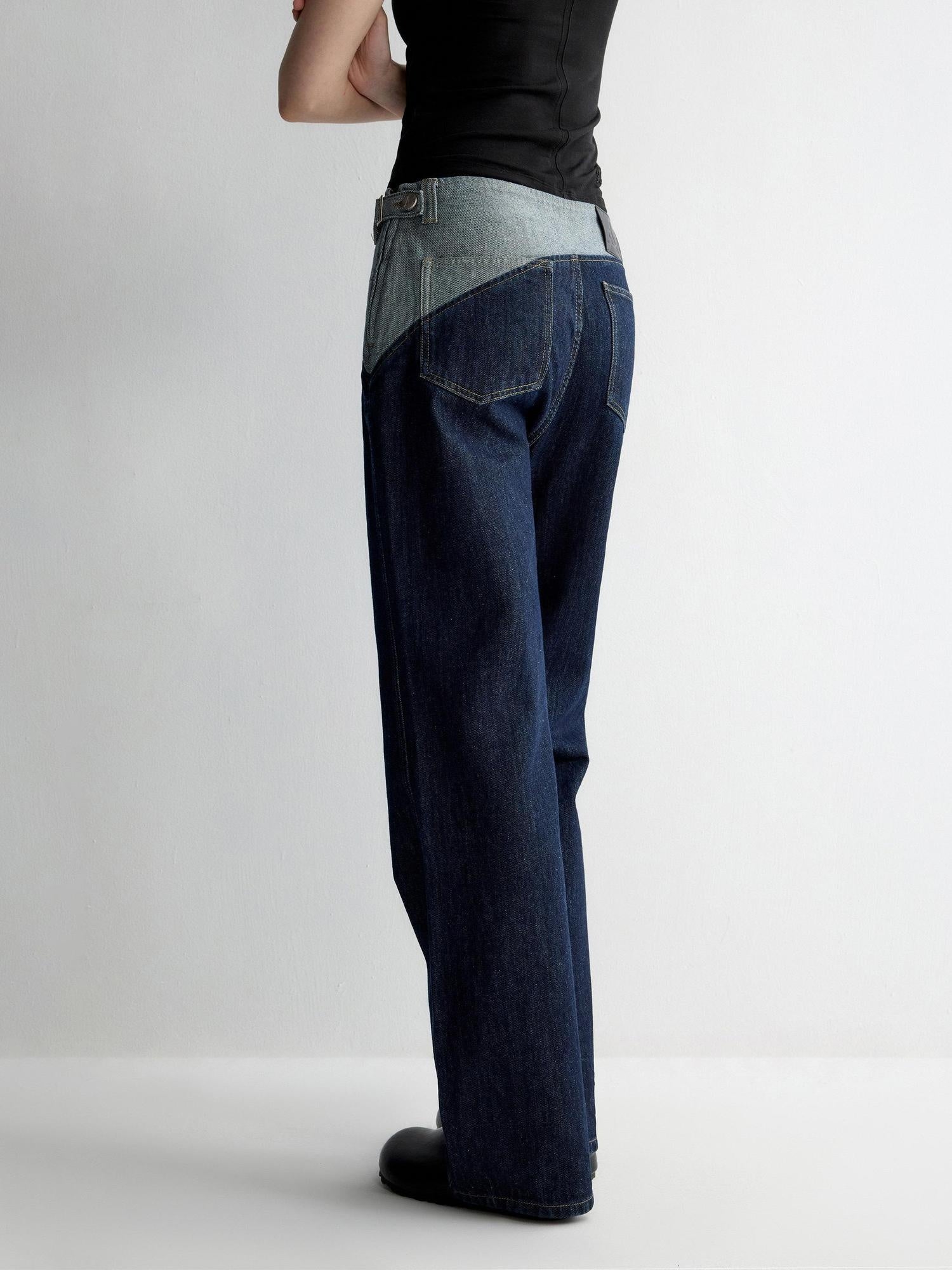 RUN TO THE FUTURE Durable Washed Denim Low Rise Loose Fit Casual Zip Fly Wide-Leg Jeans