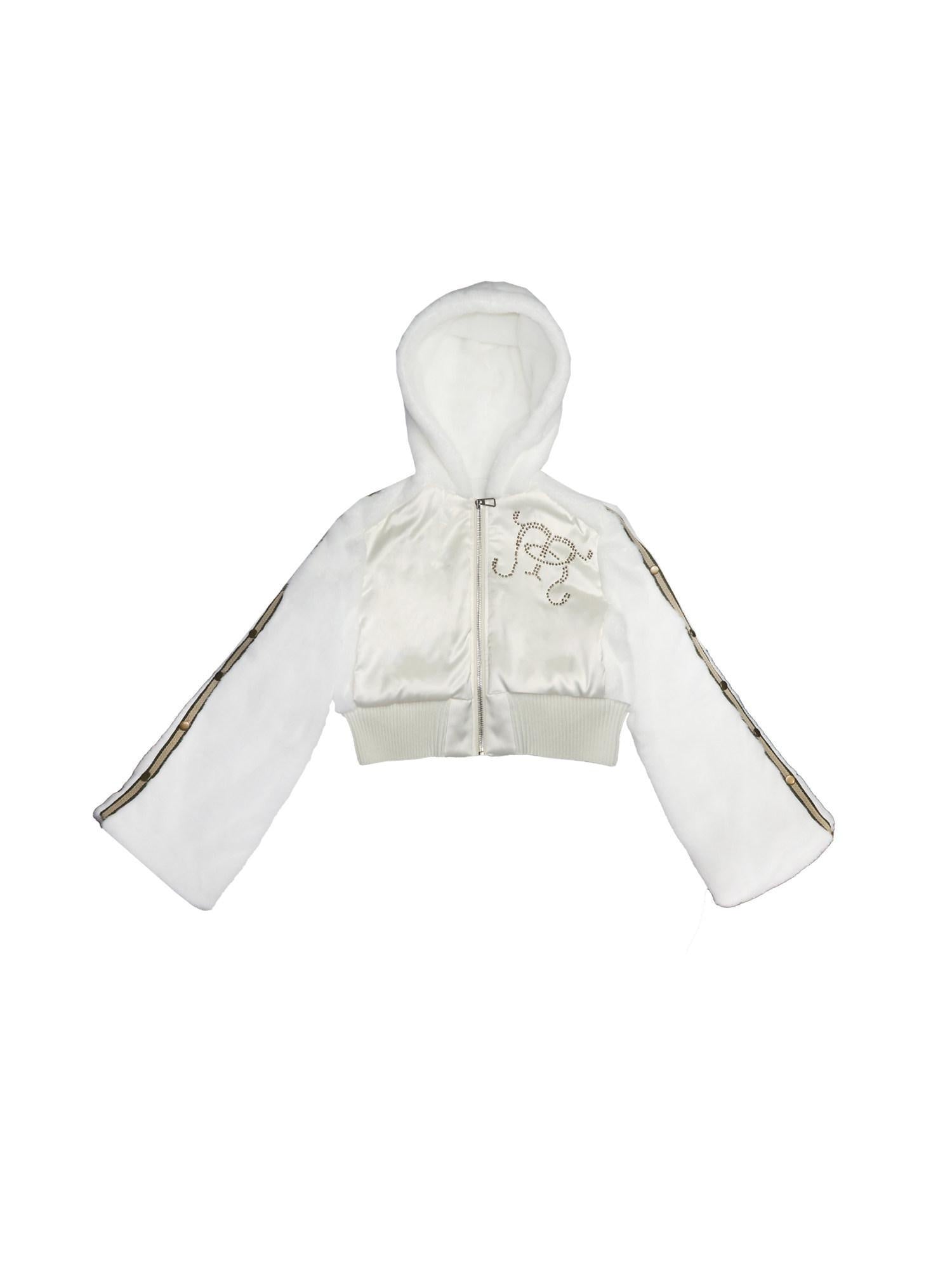 nit alcove Original Design Thick Faux Fleece Loose Cropped Bell Sleeve Unisex White Hoodie
