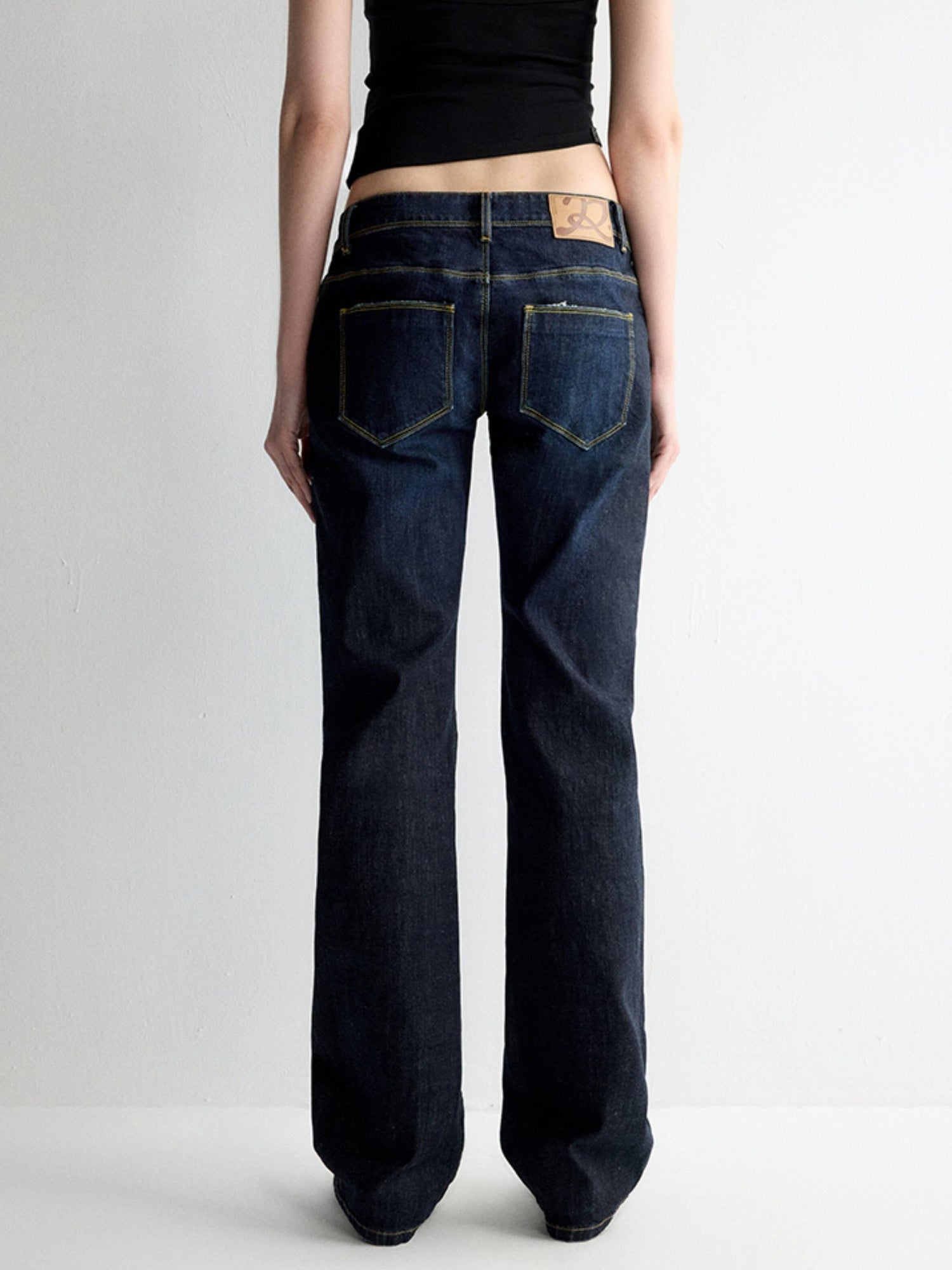 RUN TO THE FUTURE Durable Low Rise Slim Fit Casual Dark Denim Zipper Fly No Stretch Straight Jeans
