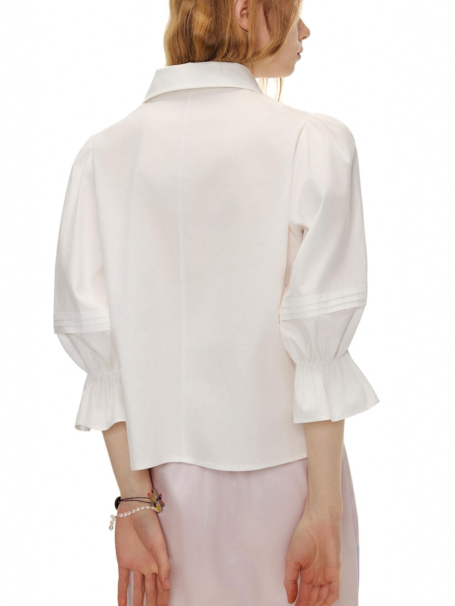 OuttheBlue Lightweight Cotton Lyocell High Waist Tie Casual Puff Sleeves Women Blouses