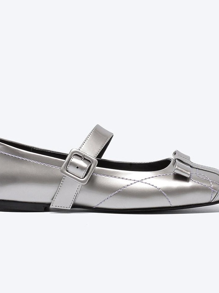 RUN TO THE FUTURE Sheepskin Insole Vintage Square Toe One Strap Low Heel Rubber Sole Women Flats