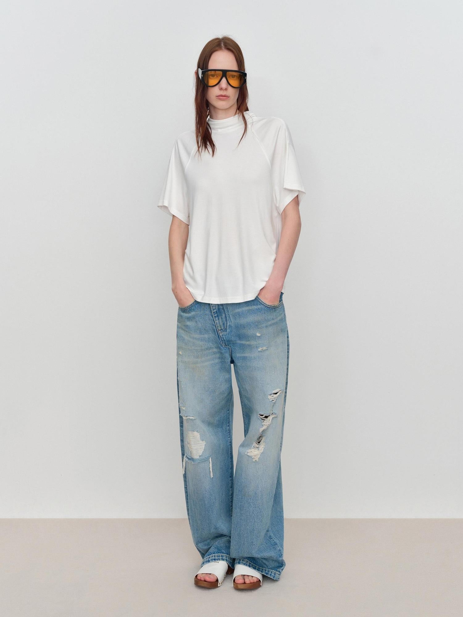 RUN TO THE FUTURE Soft Modal Casual Loose Solid Mid Length Women Short Sleeve T-Shirts