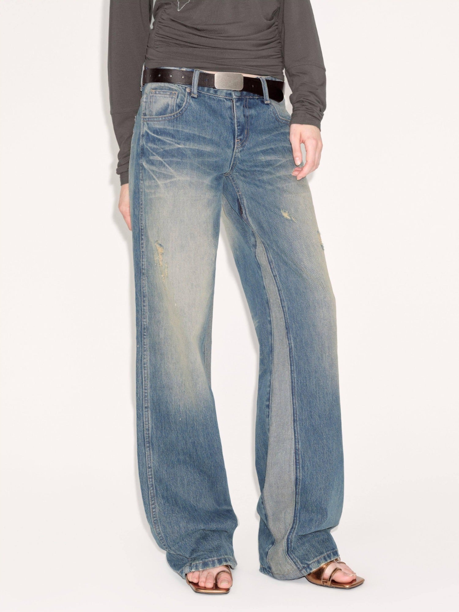 RUN TO THE FUTURE Durable Rigid Vintage Low Rise Women Zip Fly Classic Denim Blue Straight Jeans