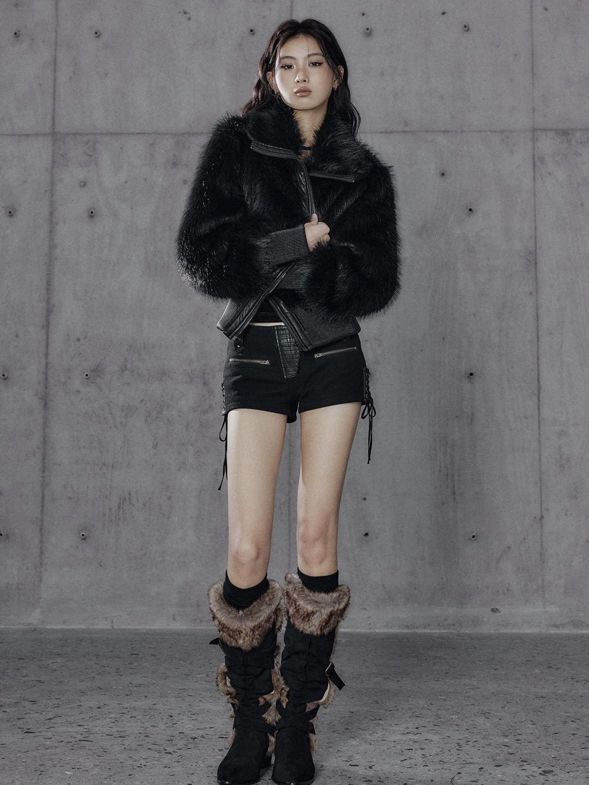 Low pixel Warm Thick Black Sexy Slim Fit Spandex Zipper Lapel Women Cropped Jackets
