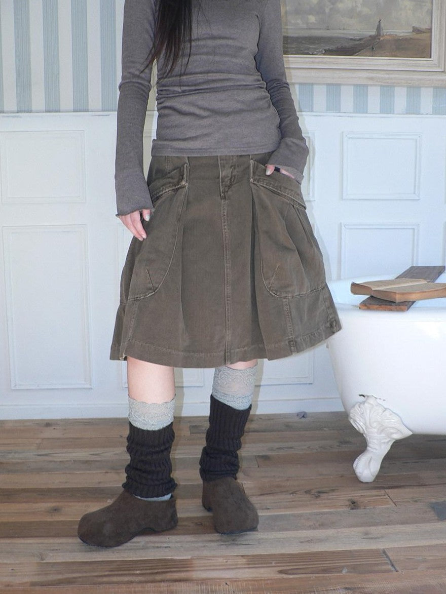 ang project Pleated Washed Distressed Pockets Vintage Women&