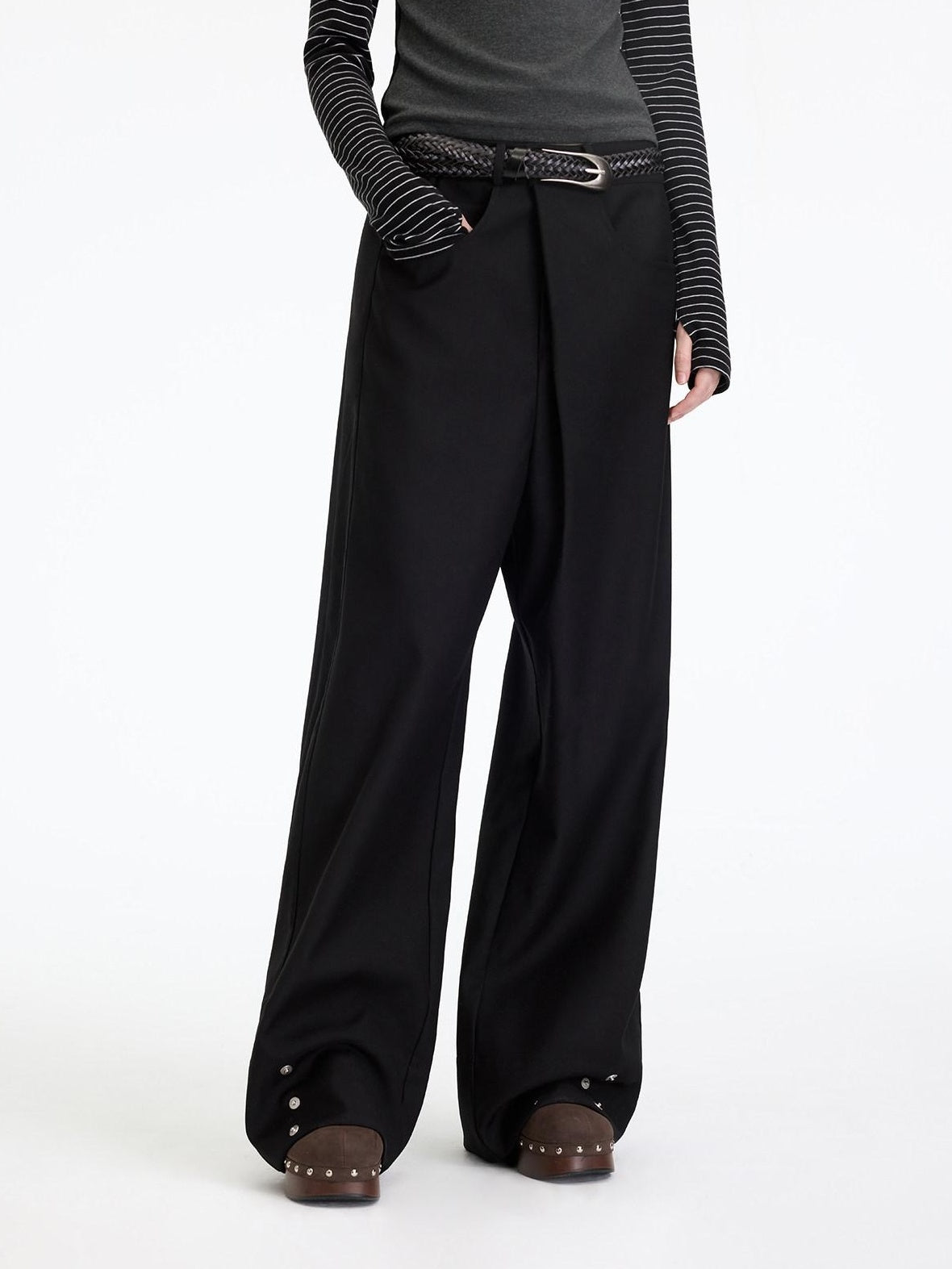 RUN TO THE FUTURE Comfortable Low Rise Minimalist Unisex Black Polyester Wide-Leg Pants