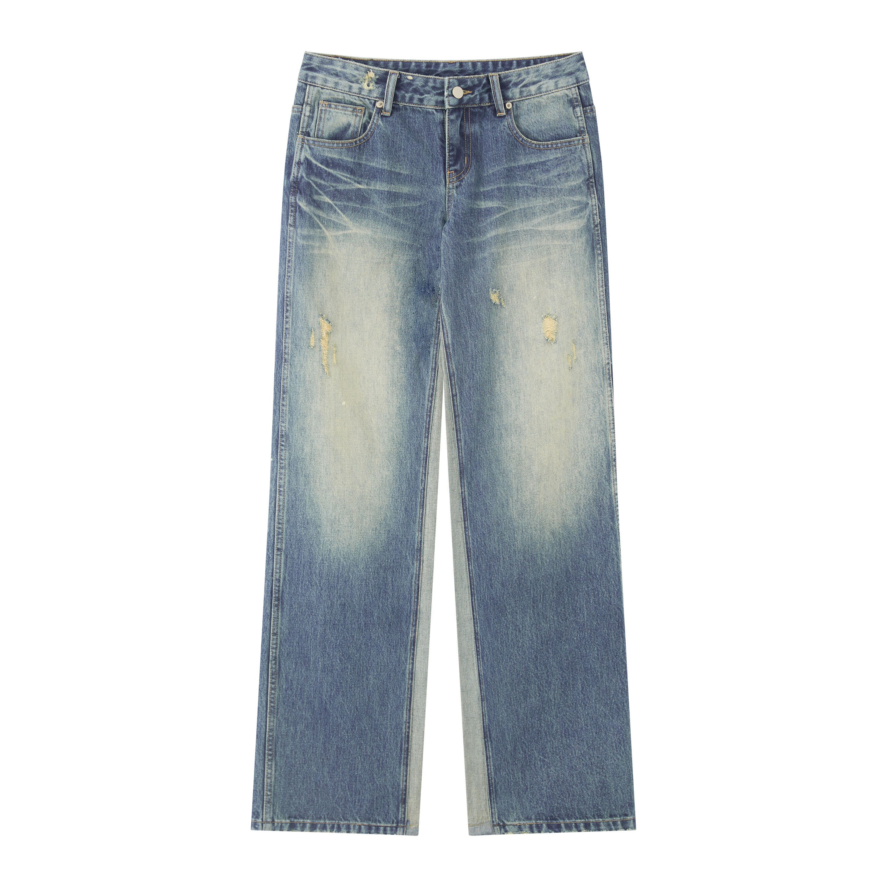 RUN TO THE FUTURE Durable Rigid Vintage Low Rise Women Zip Fly Classic Denim Blue Straight Jeans