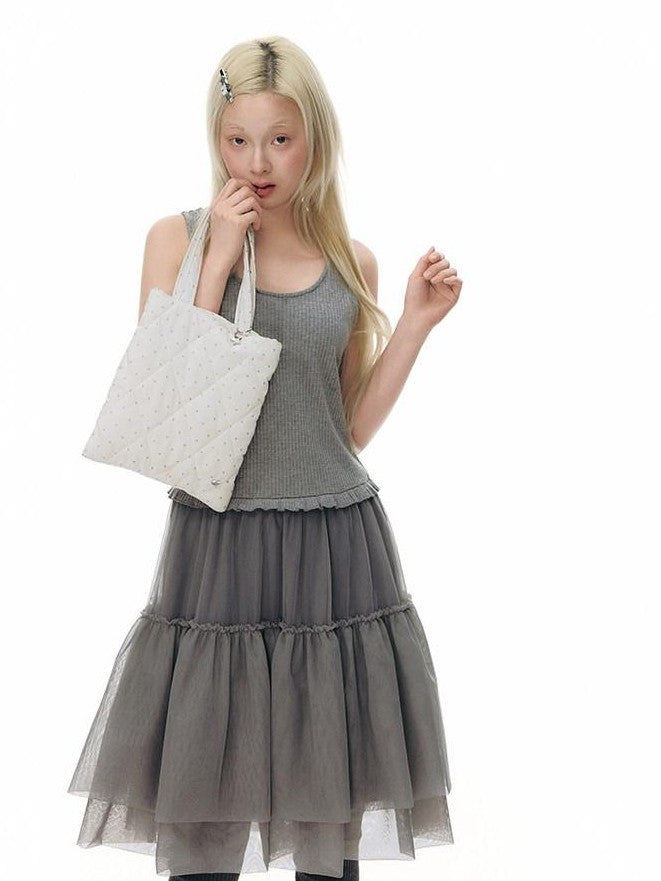 NAPSNAPS Tulle Spliced Knit Vest Women&