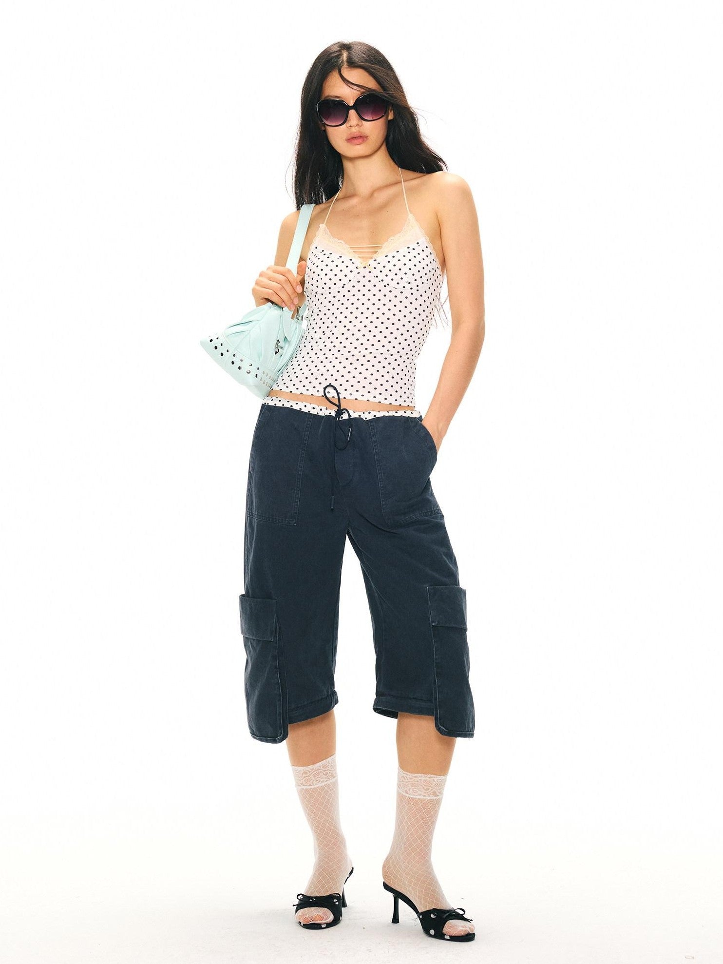2th Desire Vintage Leopard Polka Dot Lace Halter Slim Women&