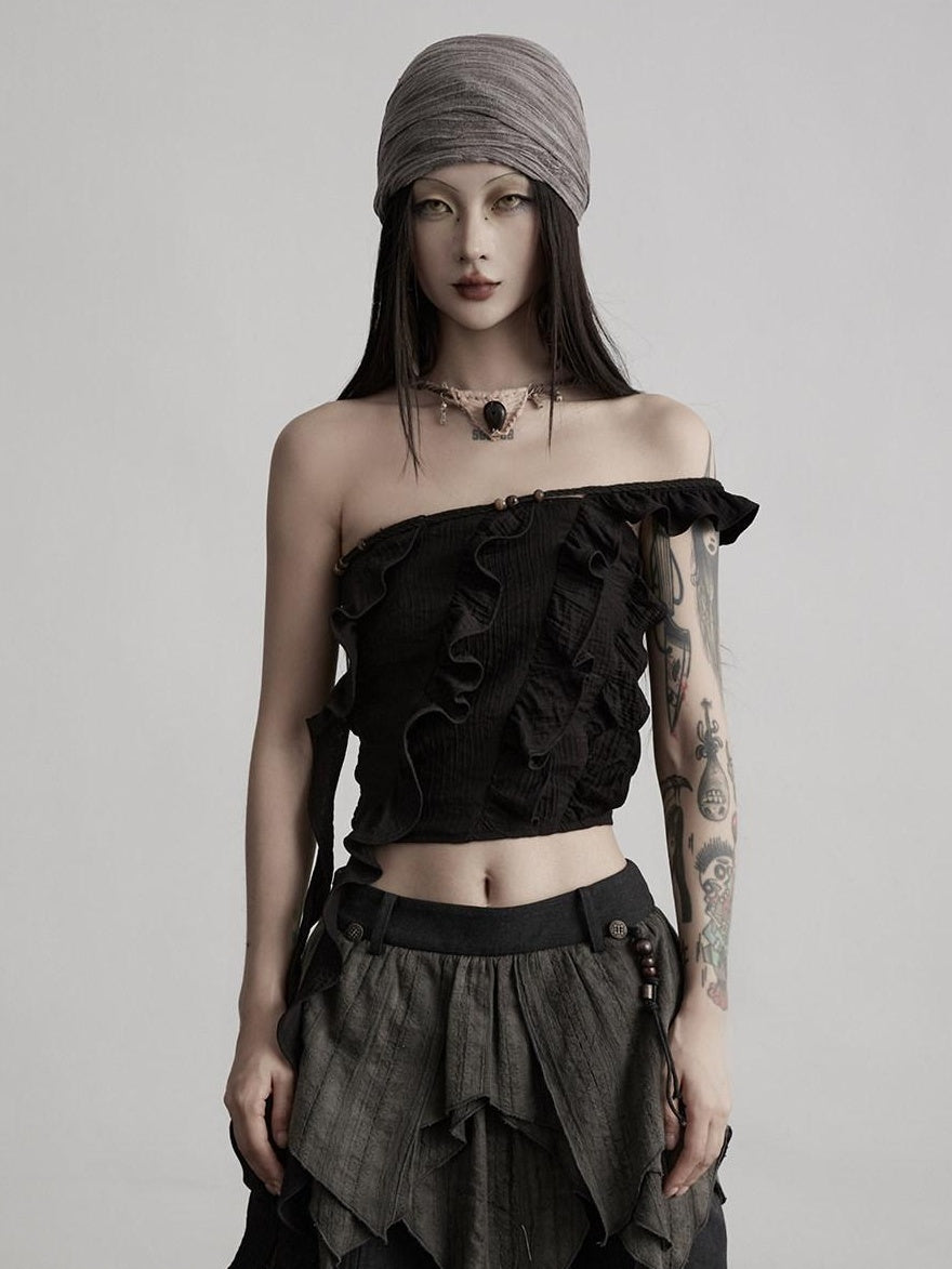 INDULGE Spliced Patchwork Original Slim Fit Solid Black Women Bandeau Tops