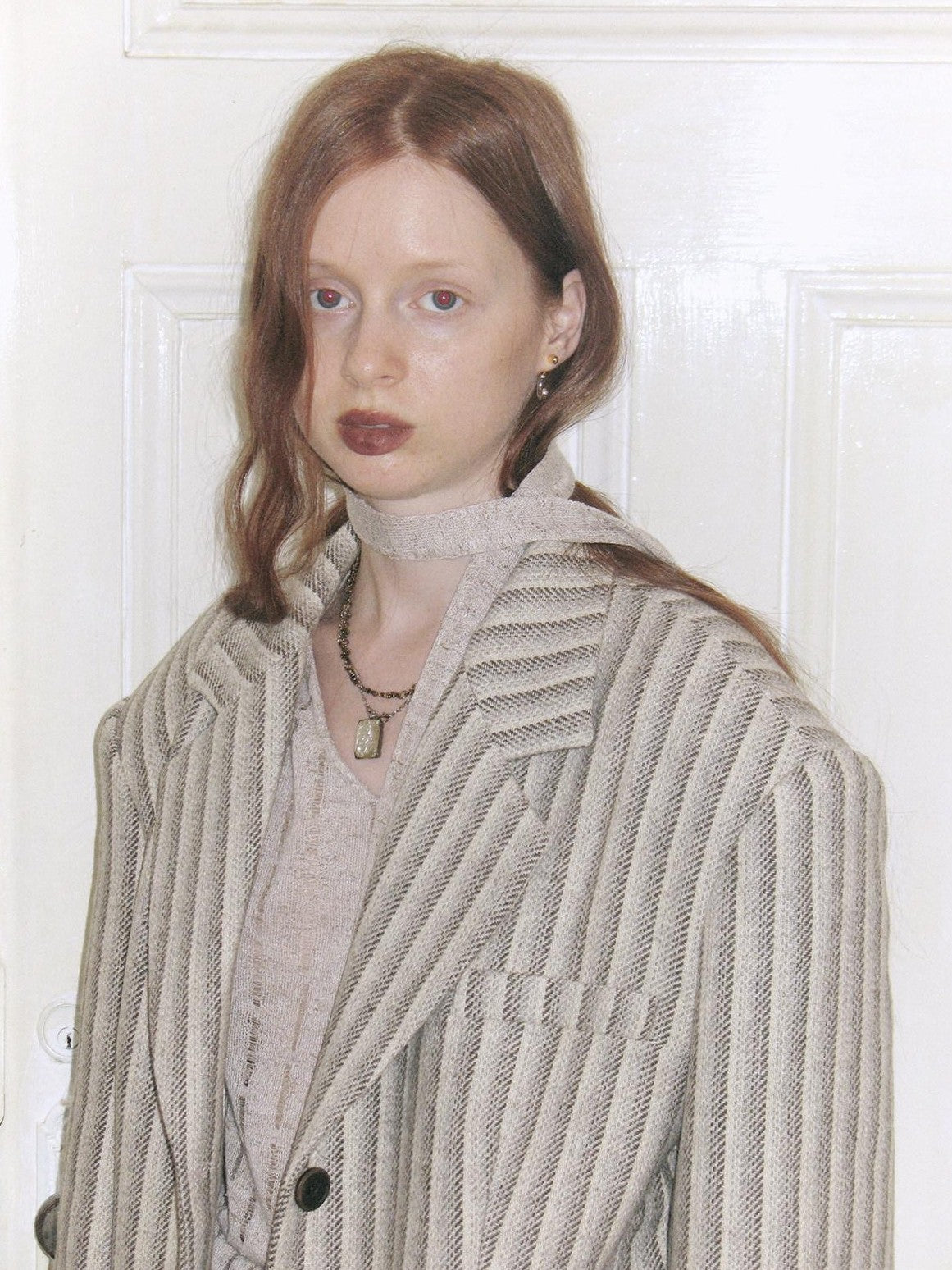Dorydory Gray White Striped Double Breasted Structured Women&
